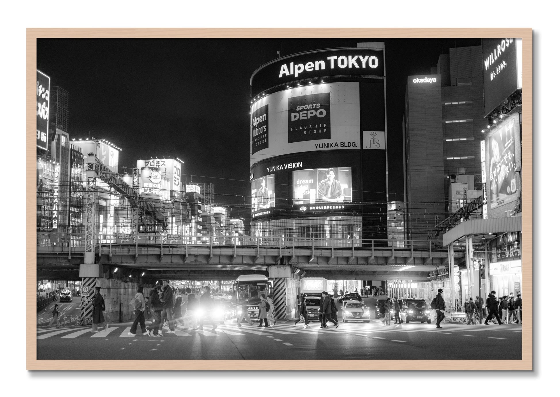 Framed photograph of Night In Tokyo by Dylan Ozanich, Maple frame, Full Bleed