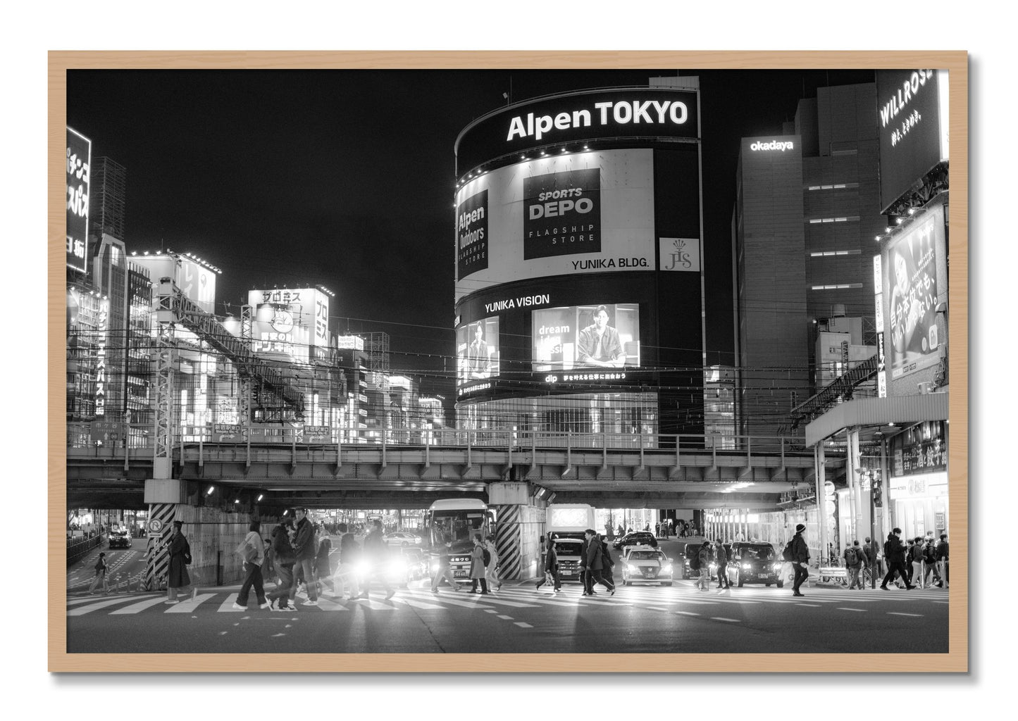 Framed photograph of Night In Tokyo by Dylan Ozanich, Oak frame, Full Bleed