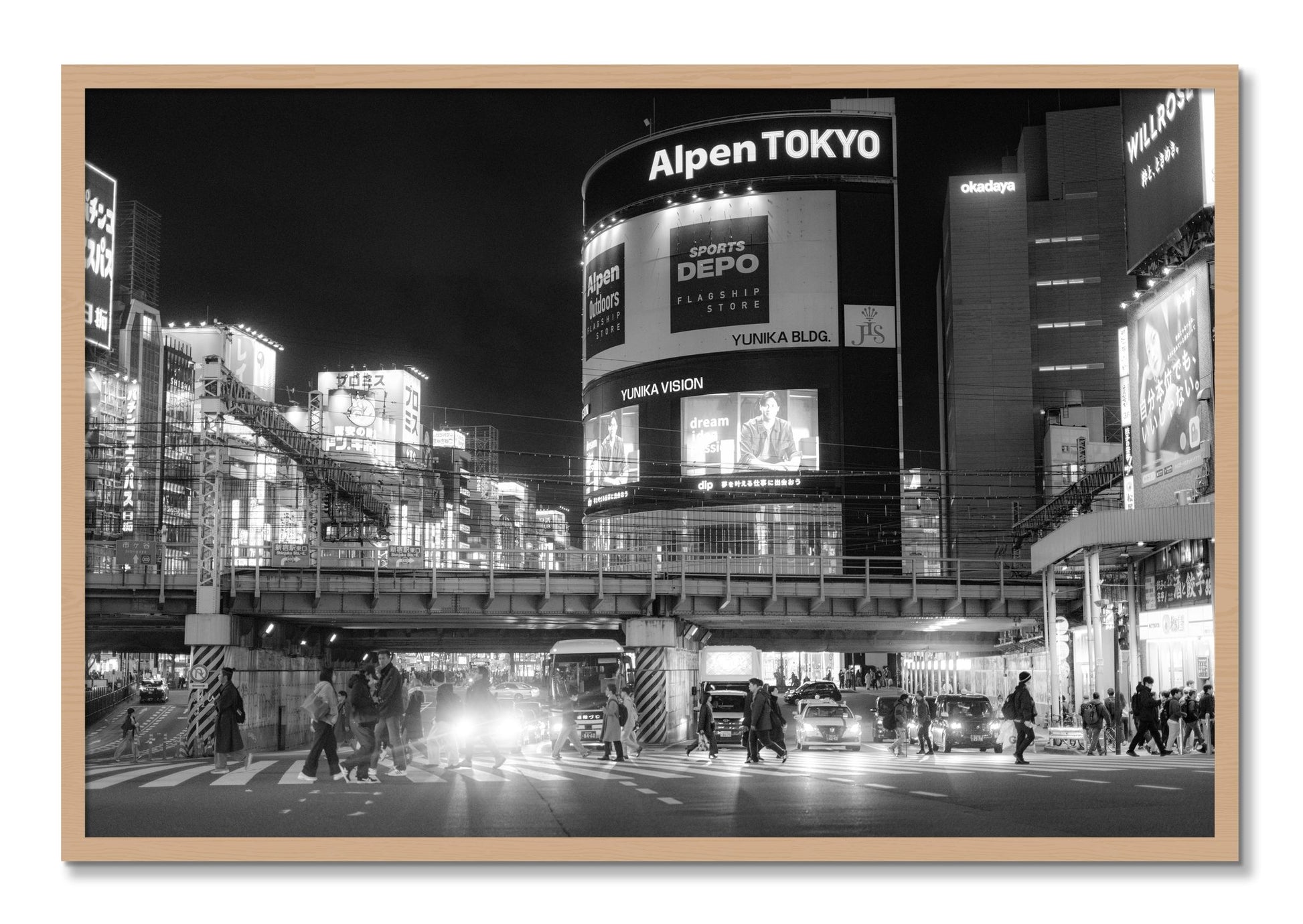 Framed photograph of Night In Tokyo by Dylan Ozanich, Oak frame, Full Bleed