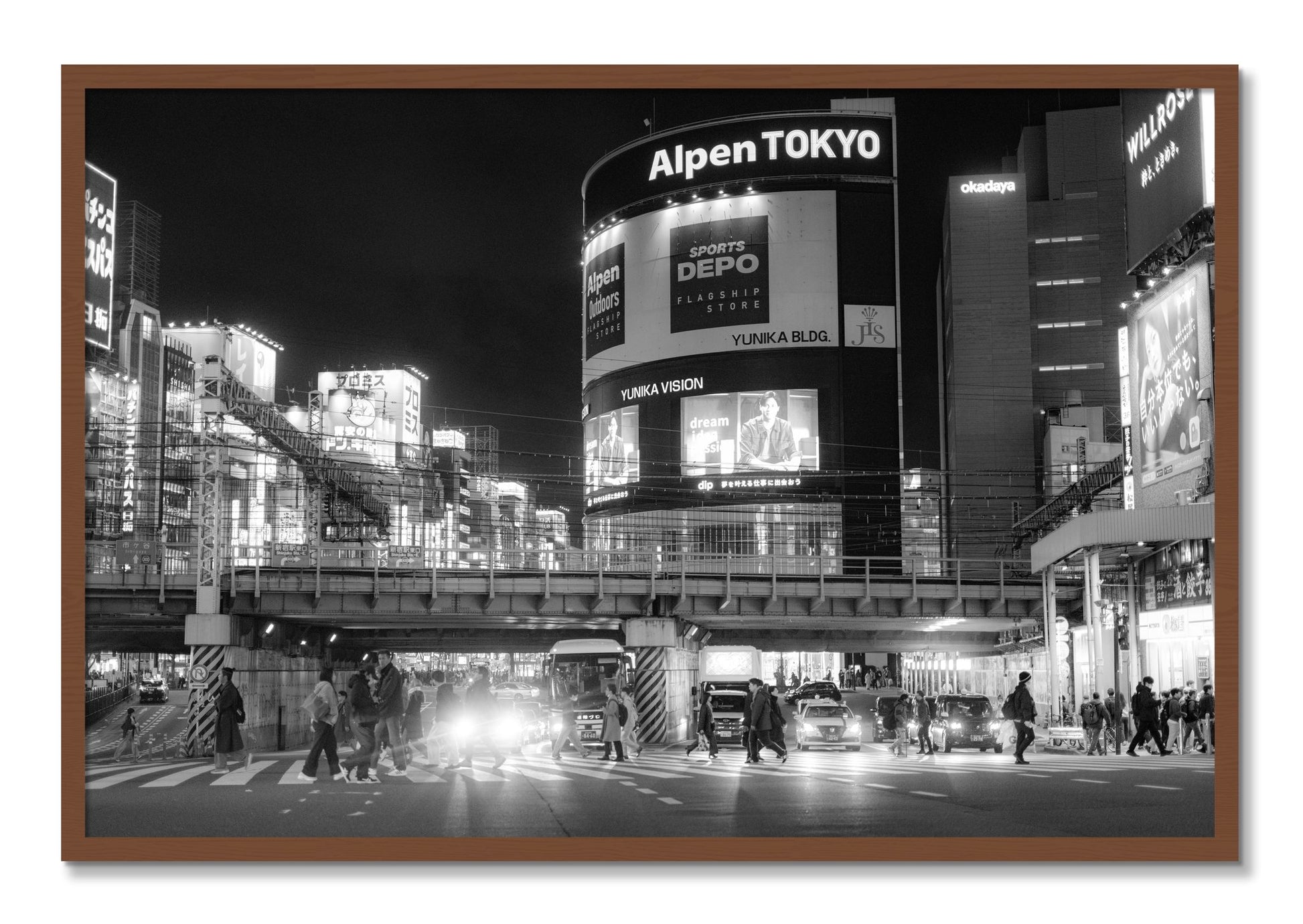 Framed photograph of Night In Tokyo by Dylan Ozanich, Walnut frame, Full Bleed