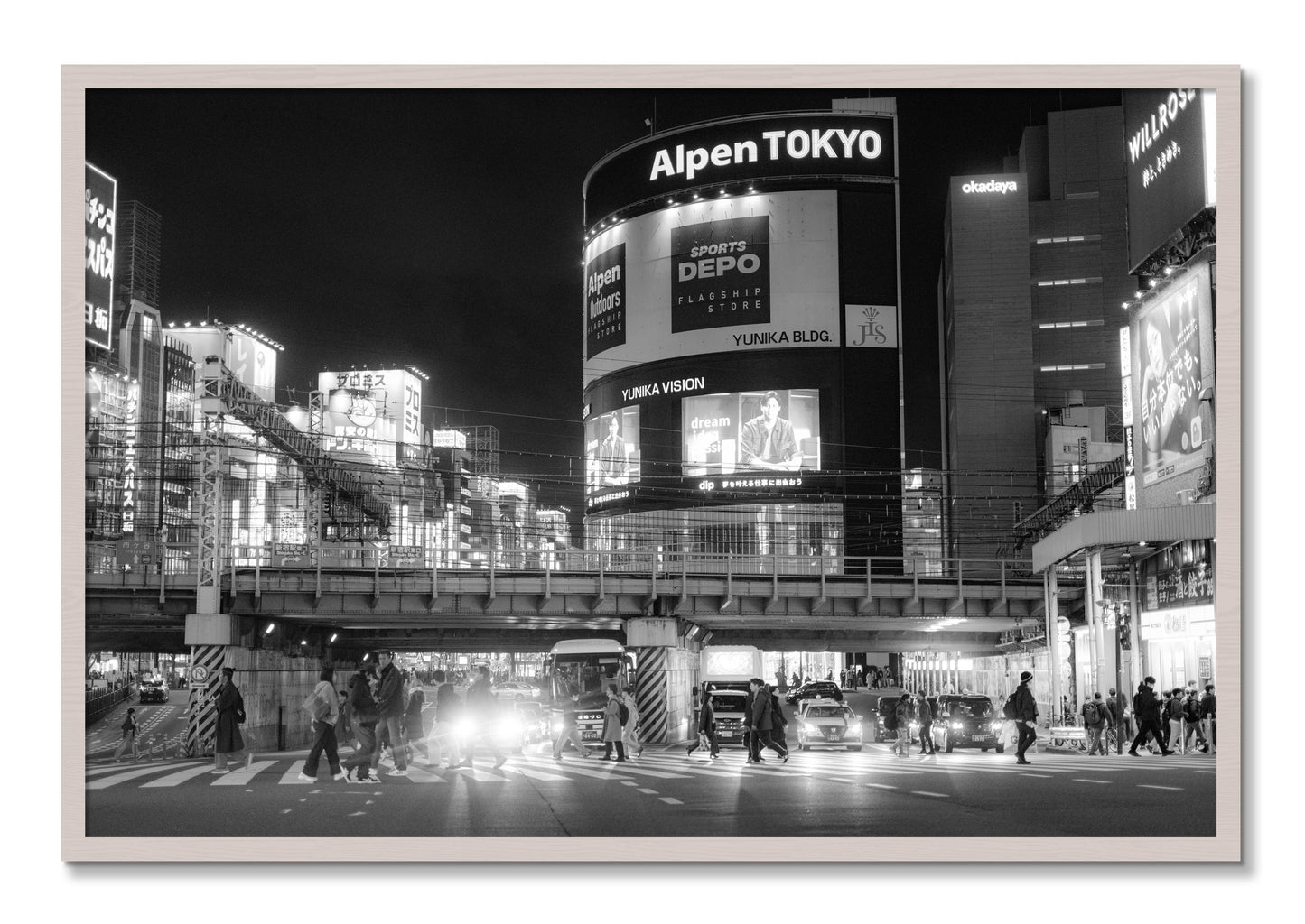 Framed photograph of Night In Tokyo by Dylan Ozanich, White Maple frame, Full Bleed