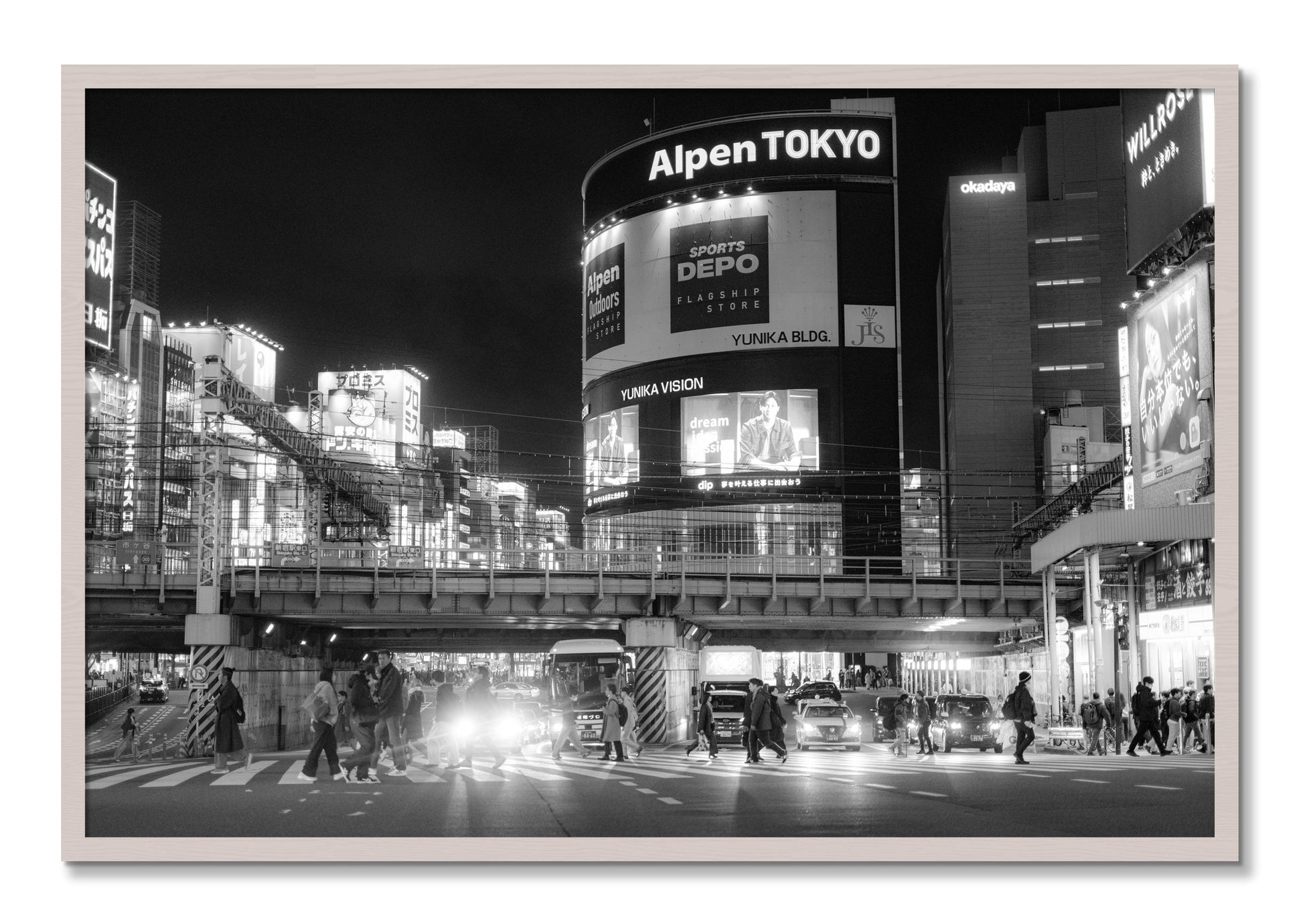 Framed photograph of Night In Tokyo by Dylan Ozanich, White Maple frame, Full Bleed