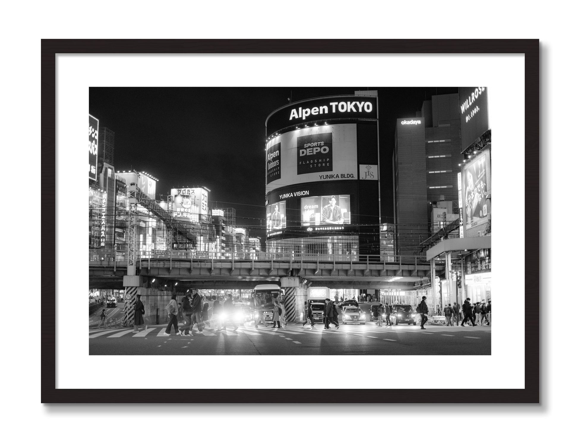 Framed photograph of Night In Tokyo by Dylan Ozanich, Black Walnut frame, Borders