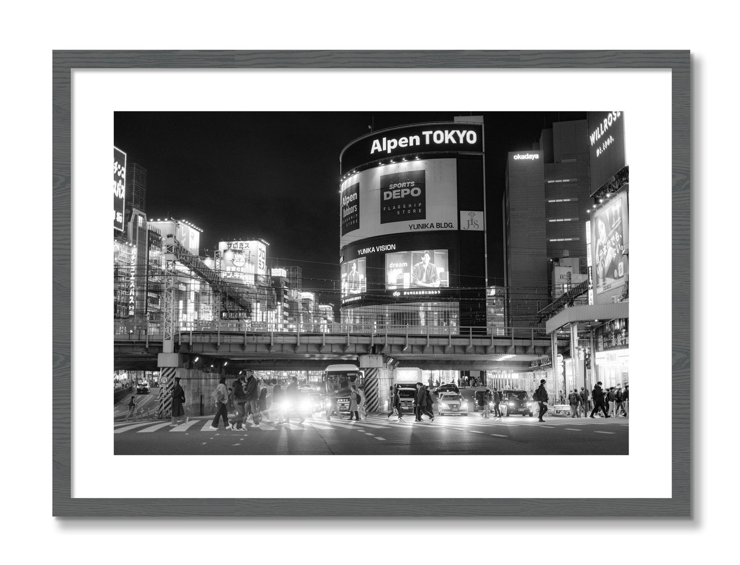 Framed photograph of Night In Tokyo by Dylan Ozanich, Grey frame, Borders