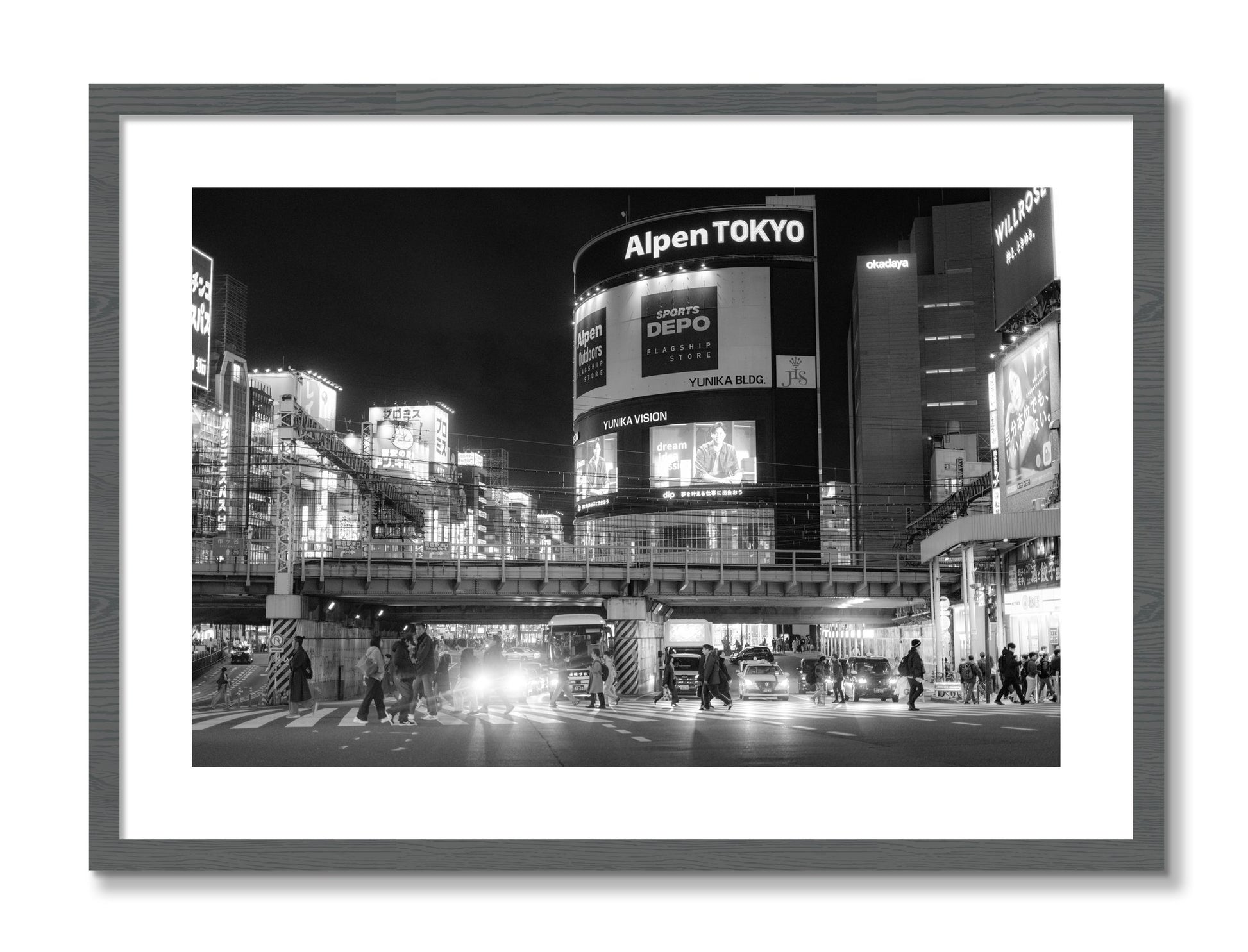 Framed photograph of Night In Tokyo by Dylan Ozanich, Grey frame, Borders