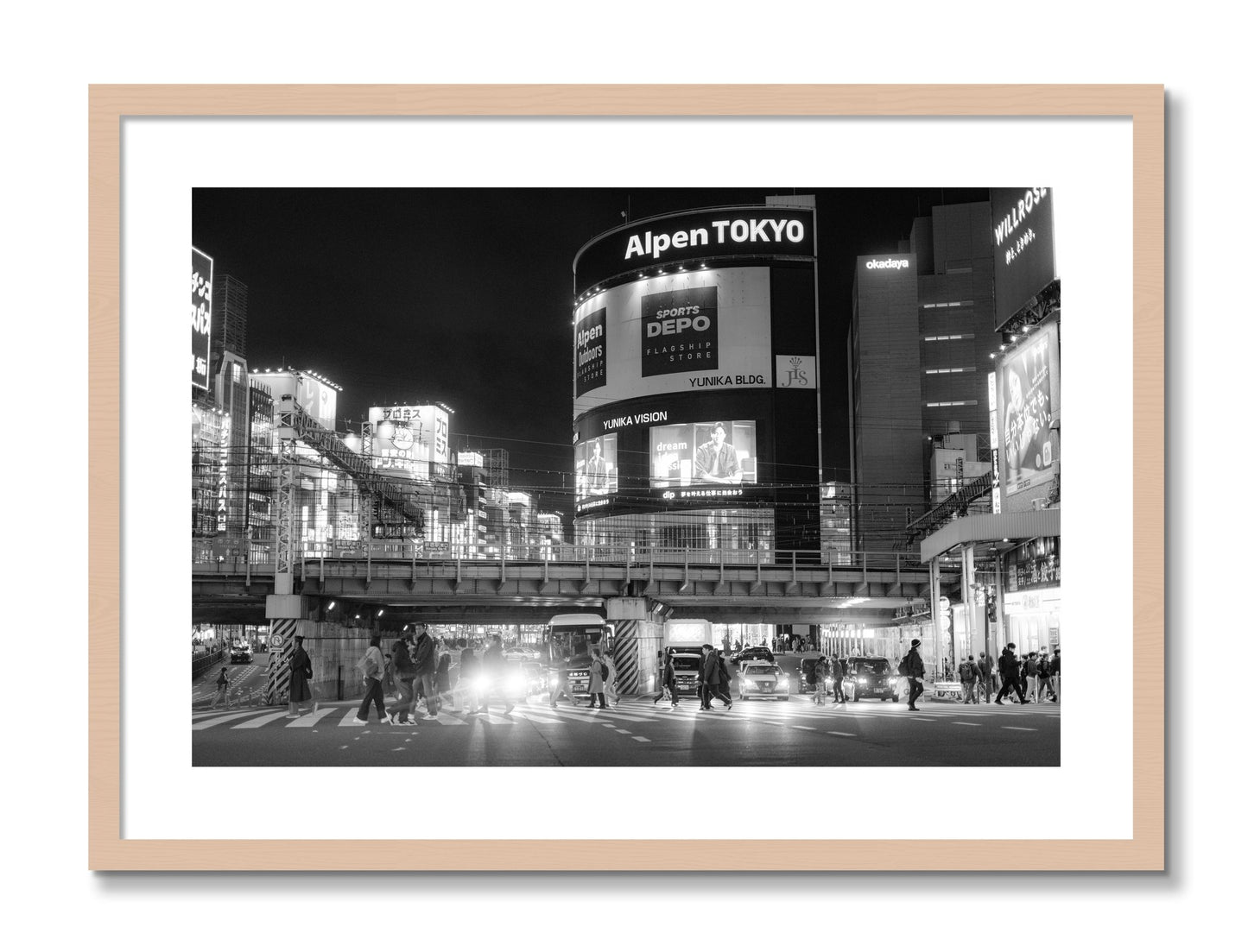 Framed photograph of Night In Tokyo by Dylan Ozanich, Maple frame, Borders
