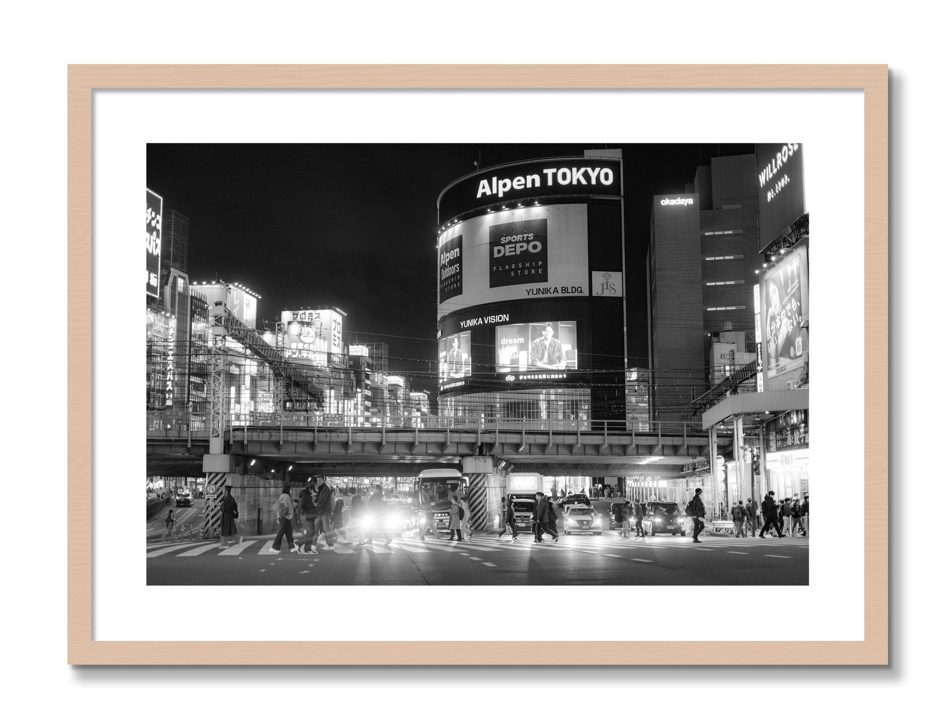 Framed photograph of Night In Tokyo by Dylan Ozanich, Maple frame, Borders