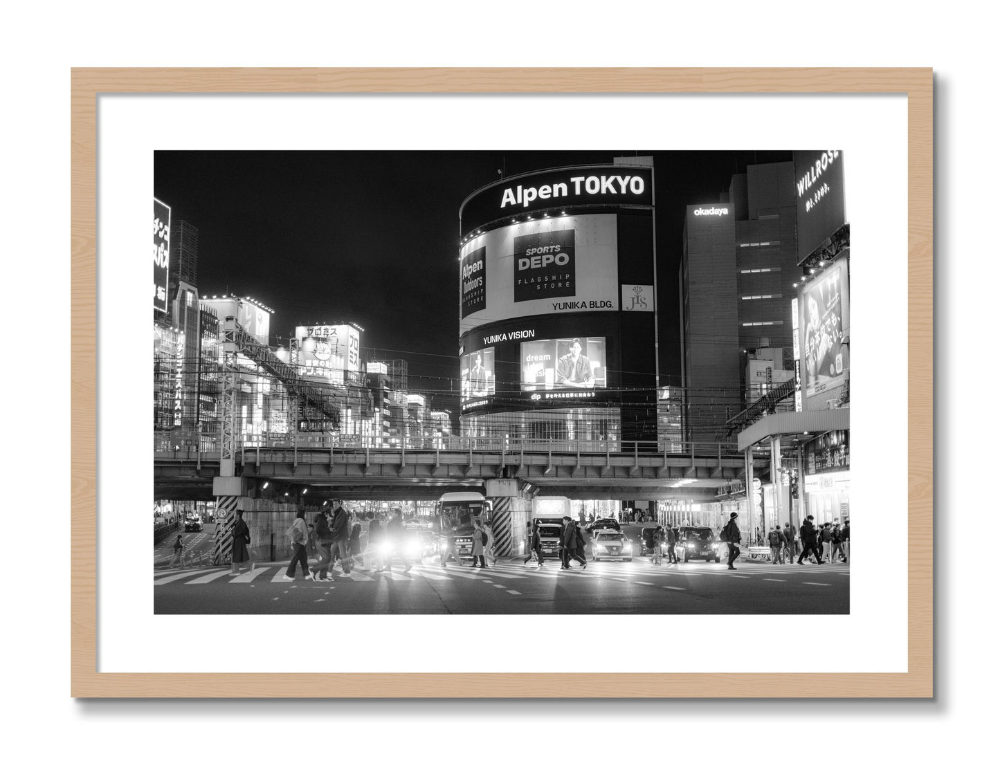Framed photograph of Night In Tokyo by Dylan Ozanich, Oak frame, Borders