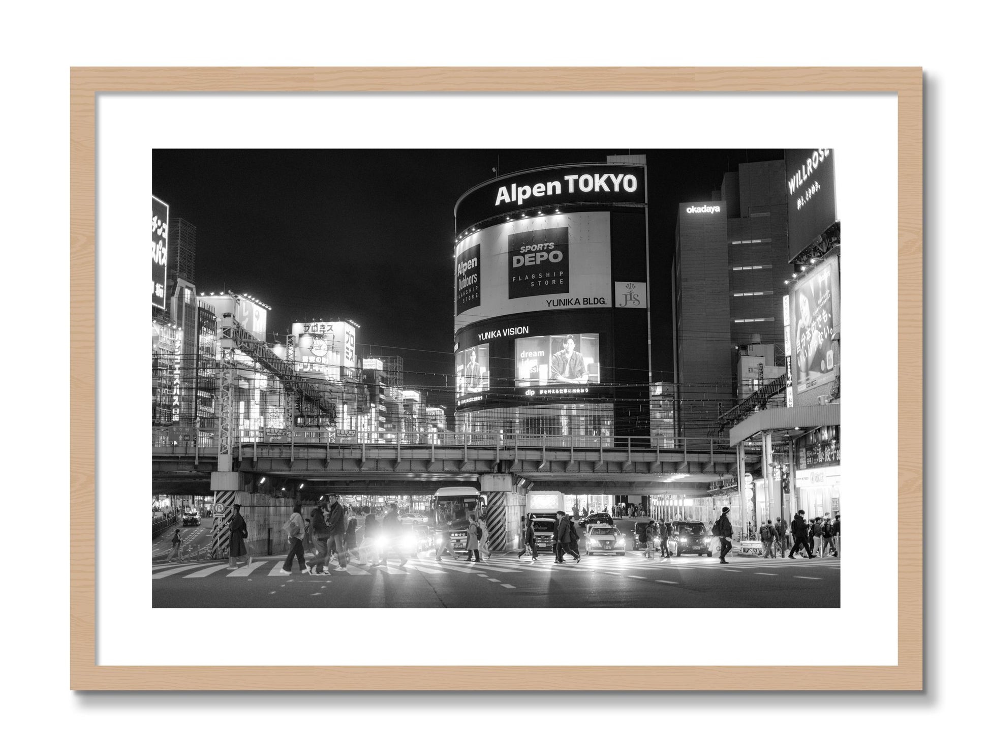 Framed photograph of Night In Tokyo by Dylan Ozanich, Oak frame, Borders