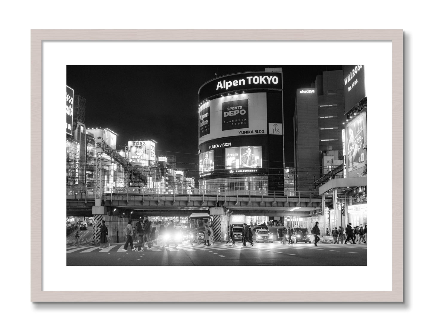 Framed photograph of Night In Tokyo by Dylan Ozanich, White Maple frame, Borders