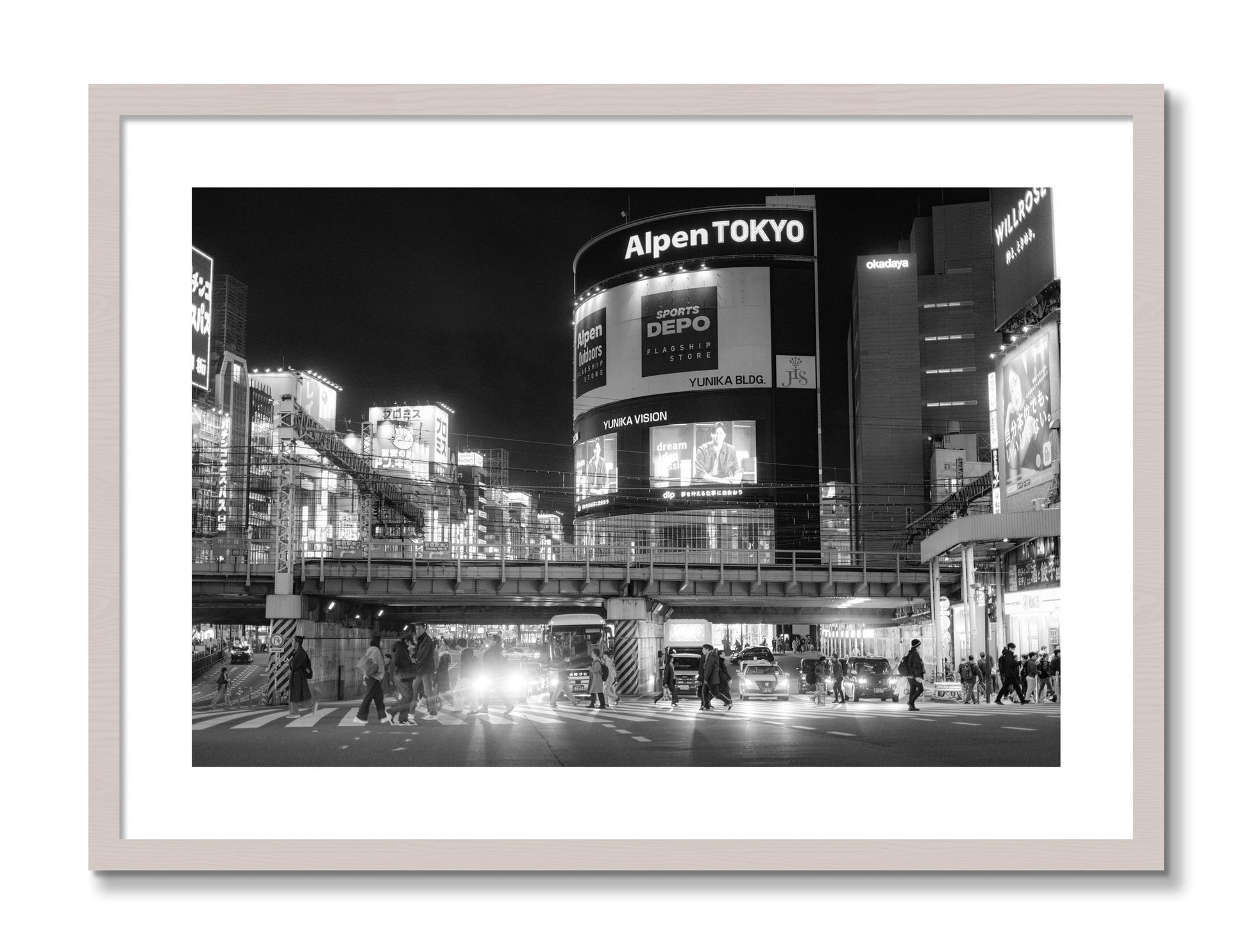 Framed photograph of Night In Tokyo by Dylan Ozanich, White Maple frame, Borders