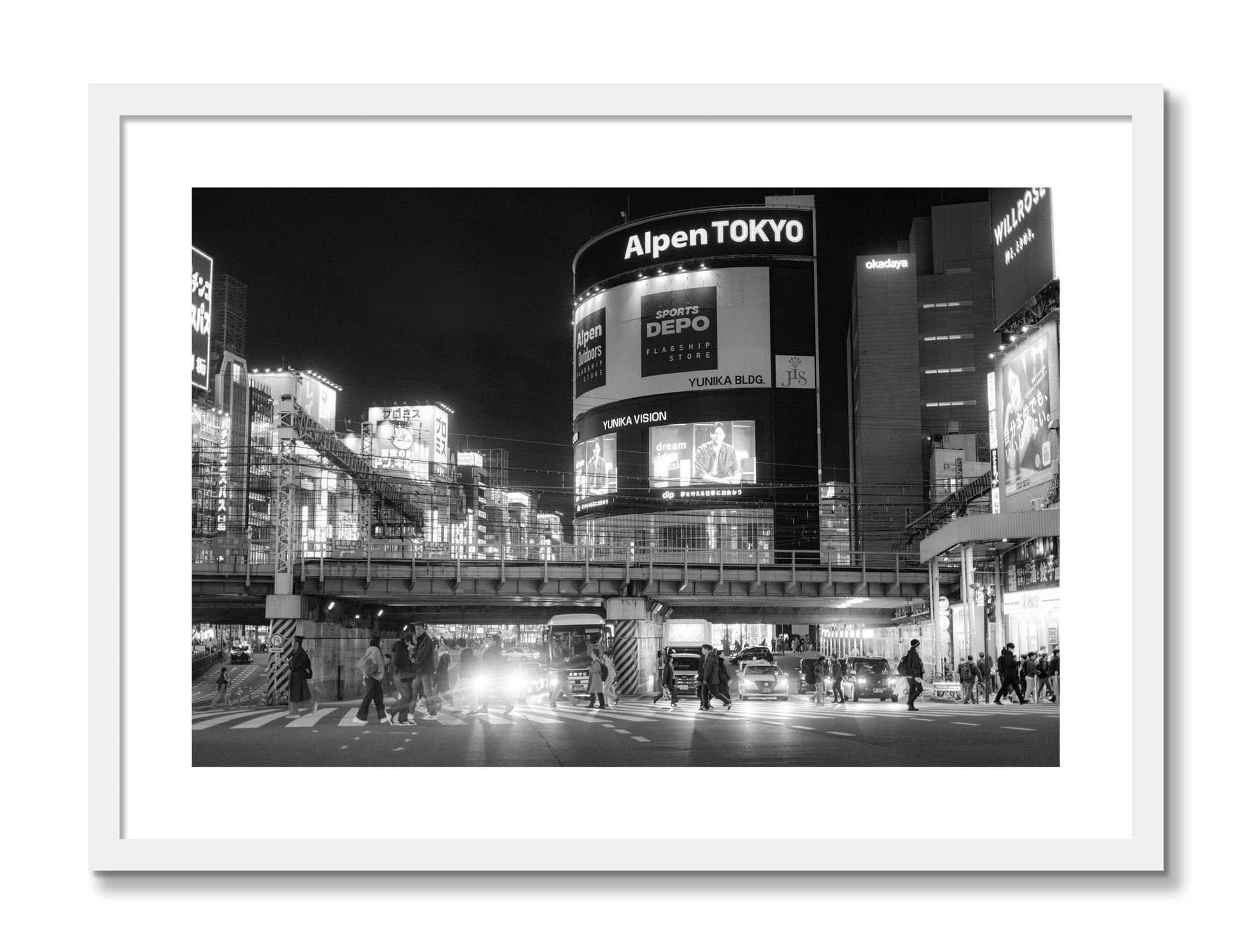 Framed photograph of Night In Tokyo by Dylan Ozanich, White frame, Borders