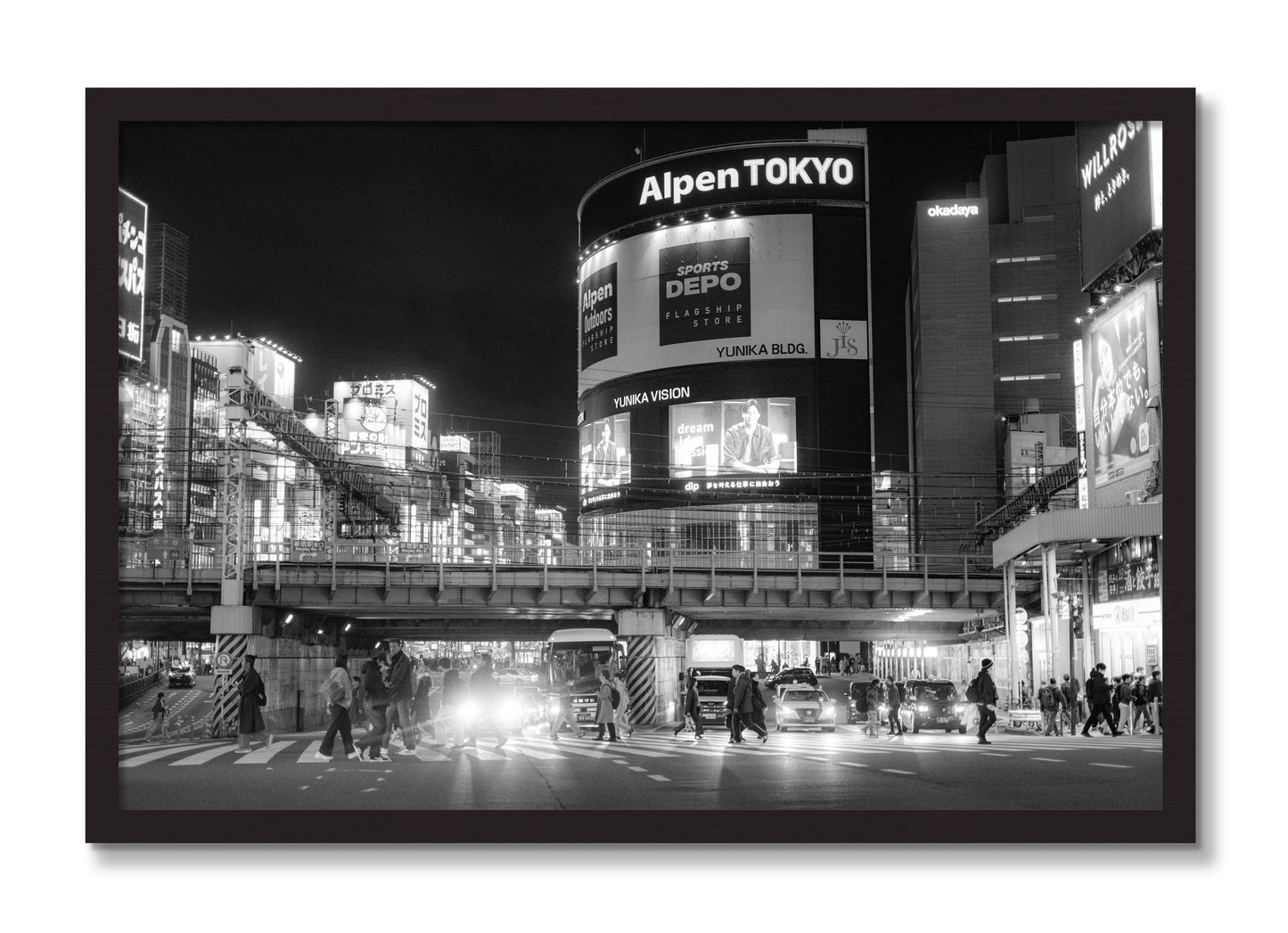Framed photograph of Night In Tokyo by Dylan Ozanich, Black Walnut frame, Full Bleed