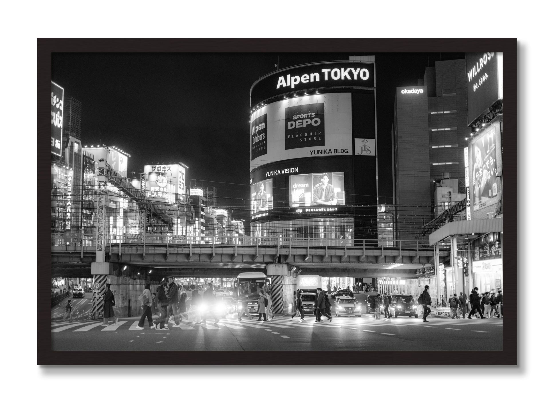 Framed photograph of Night In Tokyo by Dylan Ozanich, Black Walnut frame, Full Bleed