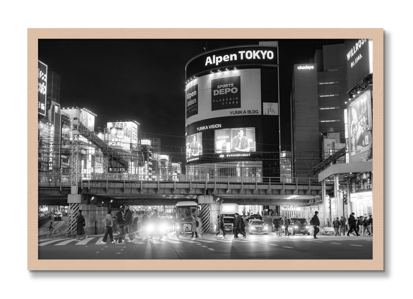 Framed photograph of Night In Tokyo by Dylan Ozanich, Maple frame, Full Bleed