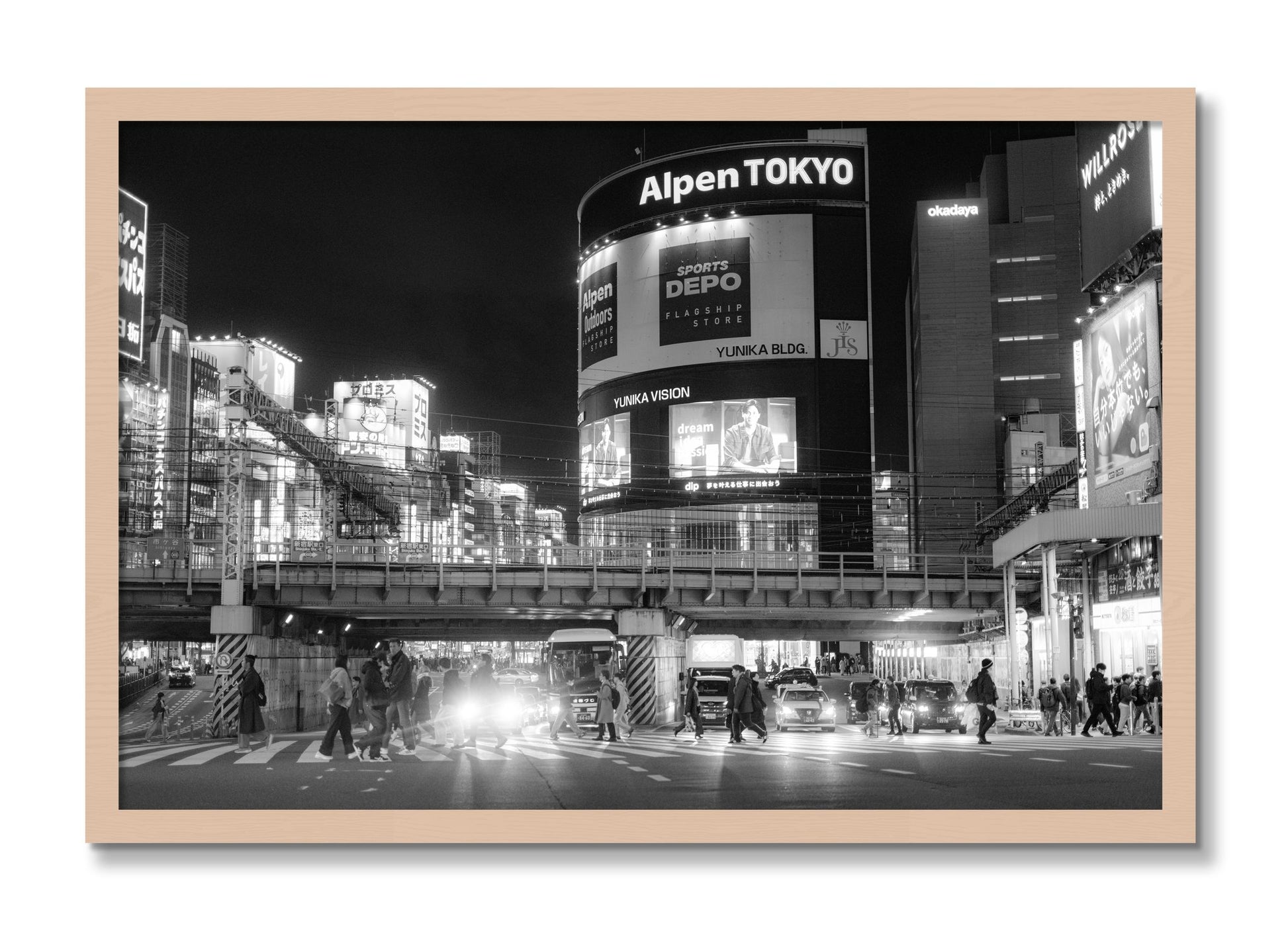 Framed photograph of Night In Tokyo by Dylan Ozanich, Maple frame, Full Bleed