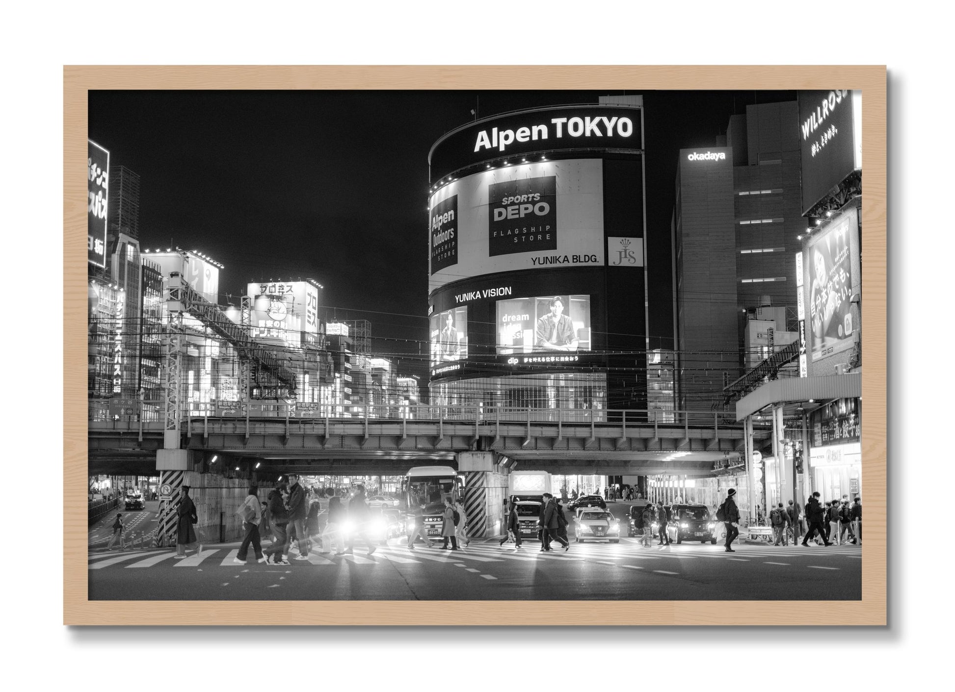 Framed photograph of Night In Tokyo by Dylan Ozanich, Oak frame, Full Bleed