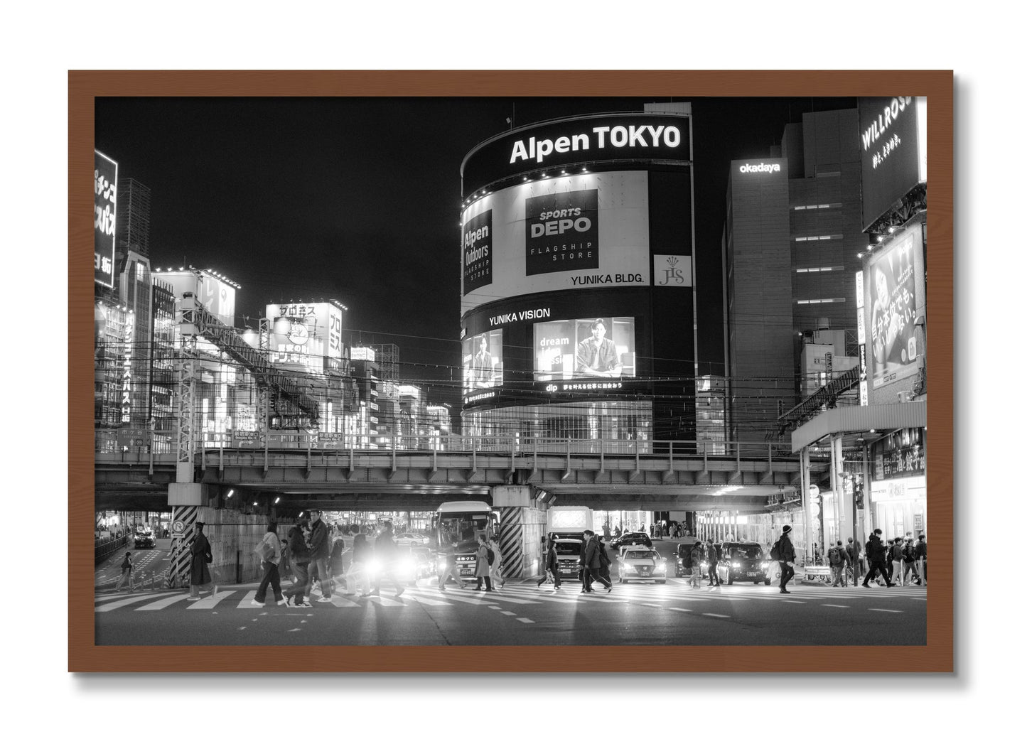 Framed photograph of Night In Tokyo by Dylan Ozanich, Walnut frame, Full Bleed