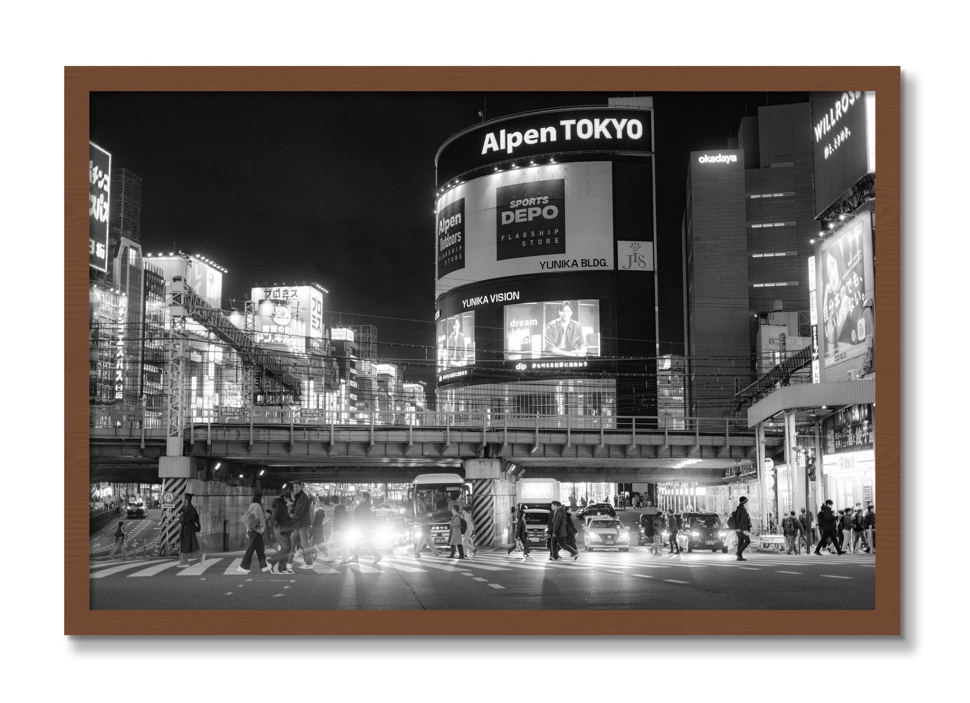 Framed photograph of Night In Tokyo by Dylan Ozanich, Walnut frame, Full Bleed