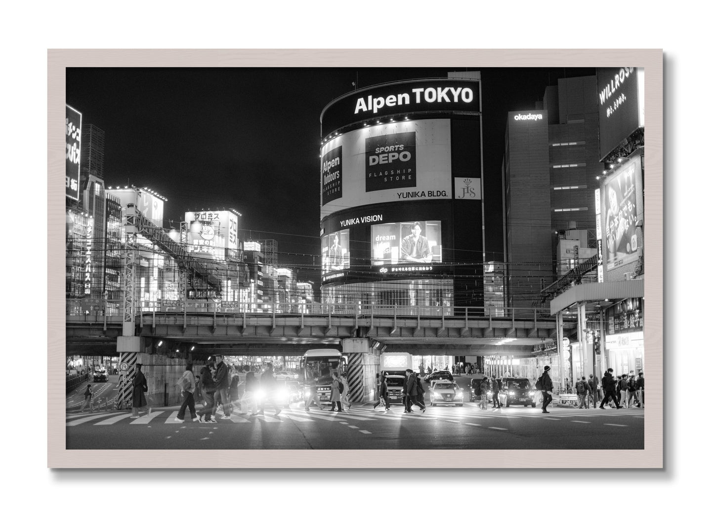Framed photograph of Night In Tokyo by Dylan Ozanich, White Maple frame, Full Bleed