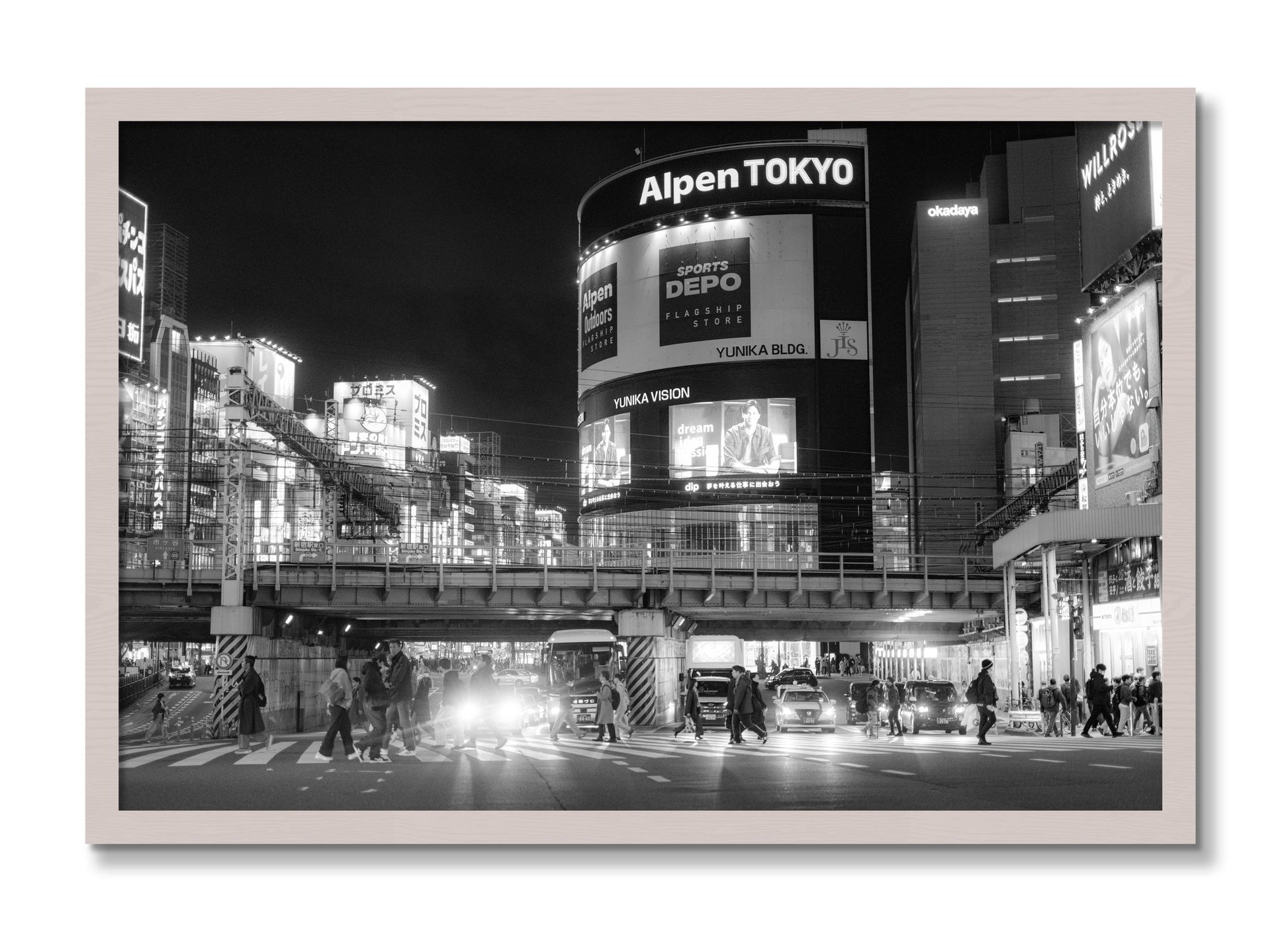 Framed photograph of Night In Tokyo by Dylan Ozanich, White Maple frame, Full Bleed