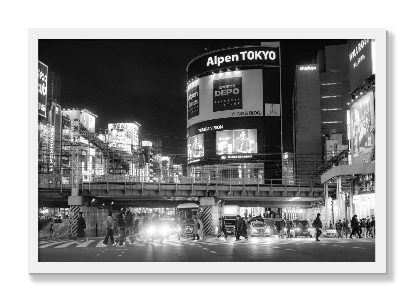 Framed photograph of Night In Tokyo by Dylan Ozanich, White frame, Full Bleed