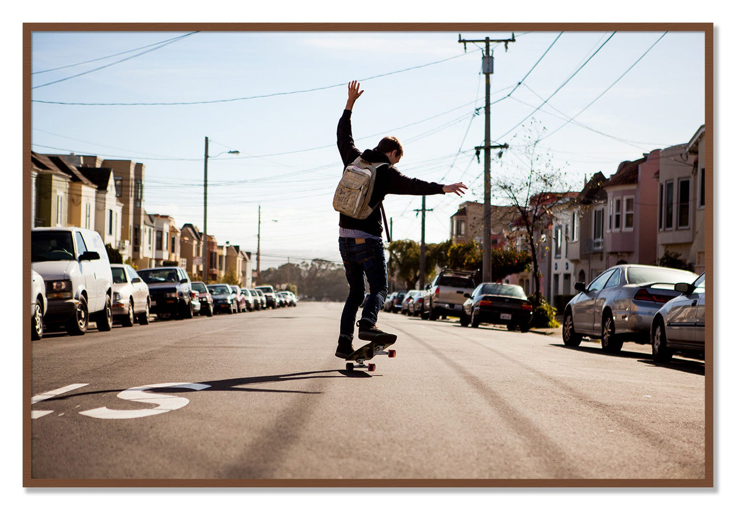 Framed photograph of Noriega by Dylan Ozanich, Walnut frame, Full Bleed