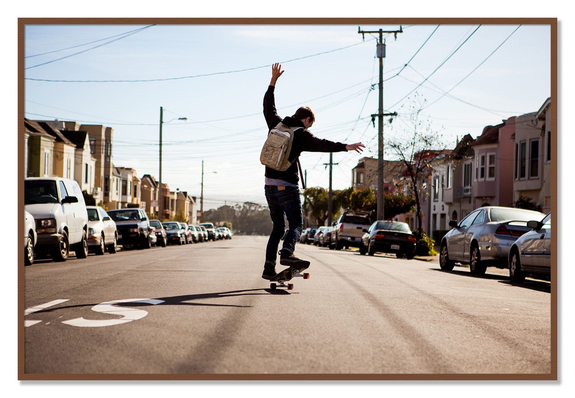 Framed photograph of Noriega by Dylan Ozanich, Walnut frame, Full Bleed