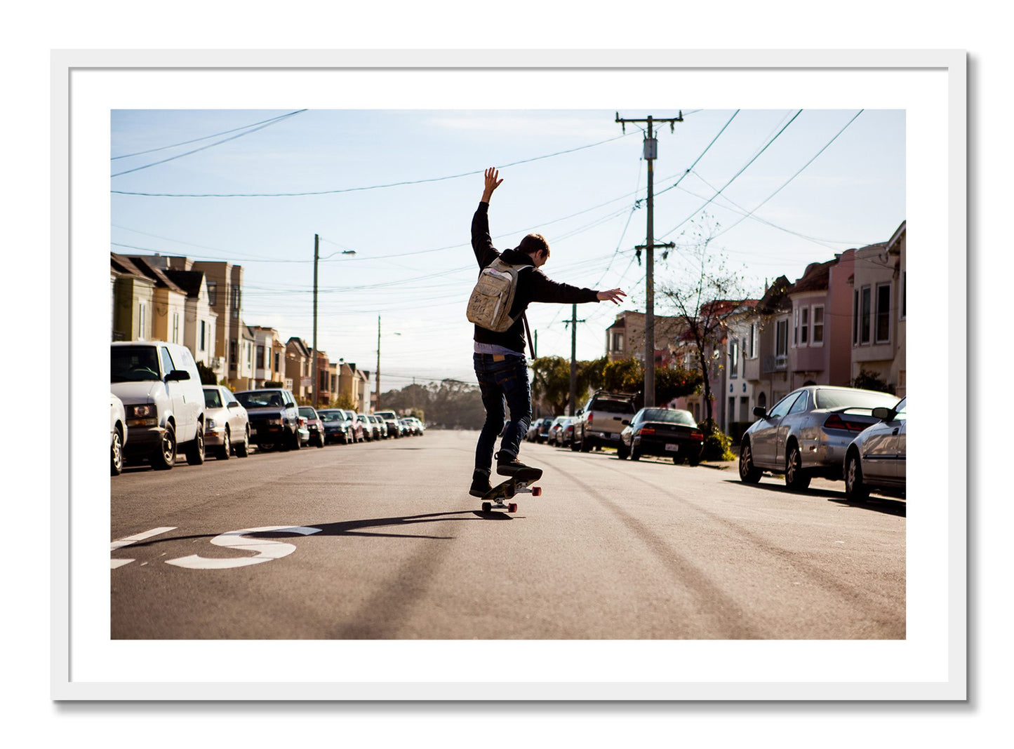 Framed photograph of Noriega by Dylan Ozanich, White frame, Full Bleed