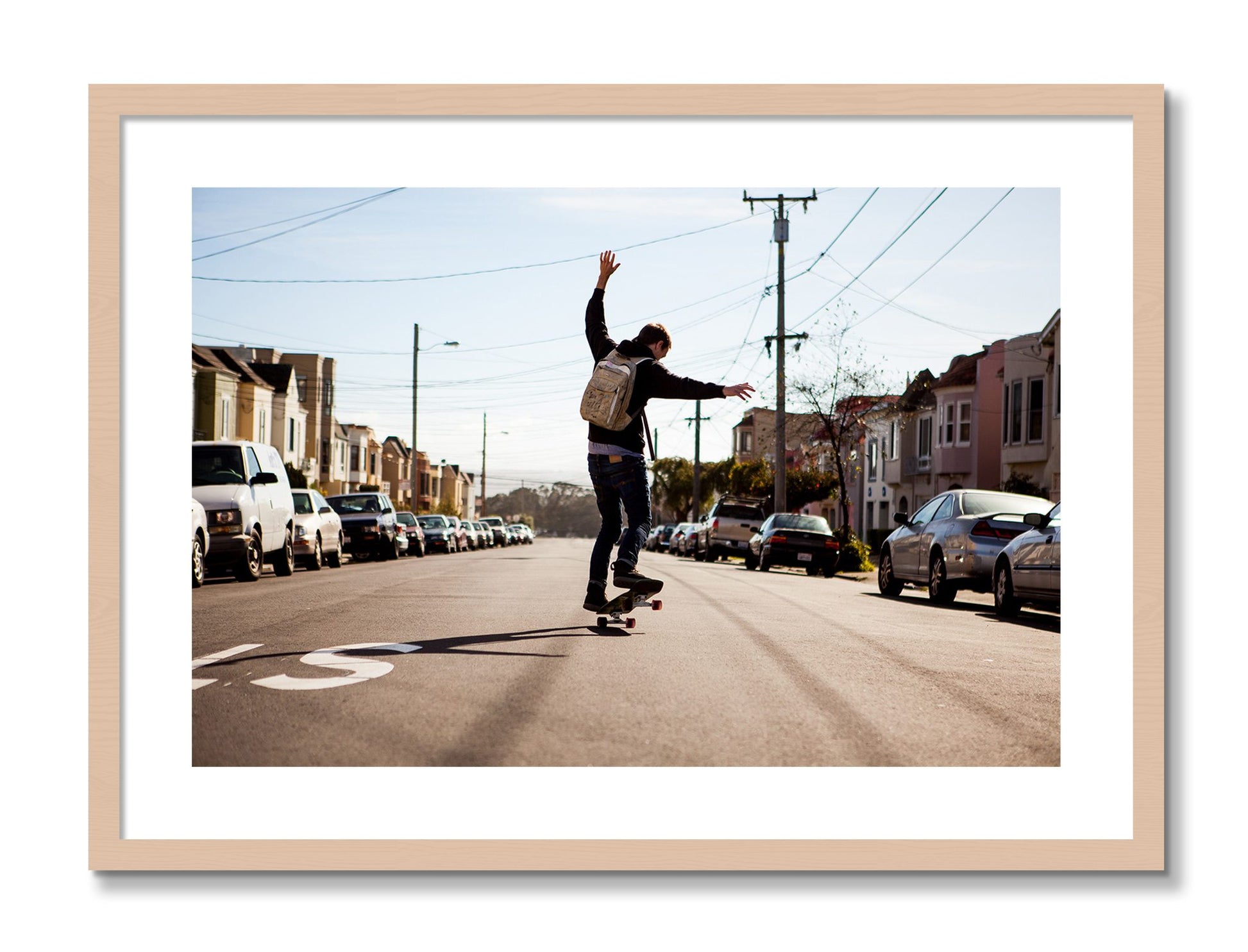 Framed photograph of Noriega by Dylan Ozanich, Maple frame, Borders
