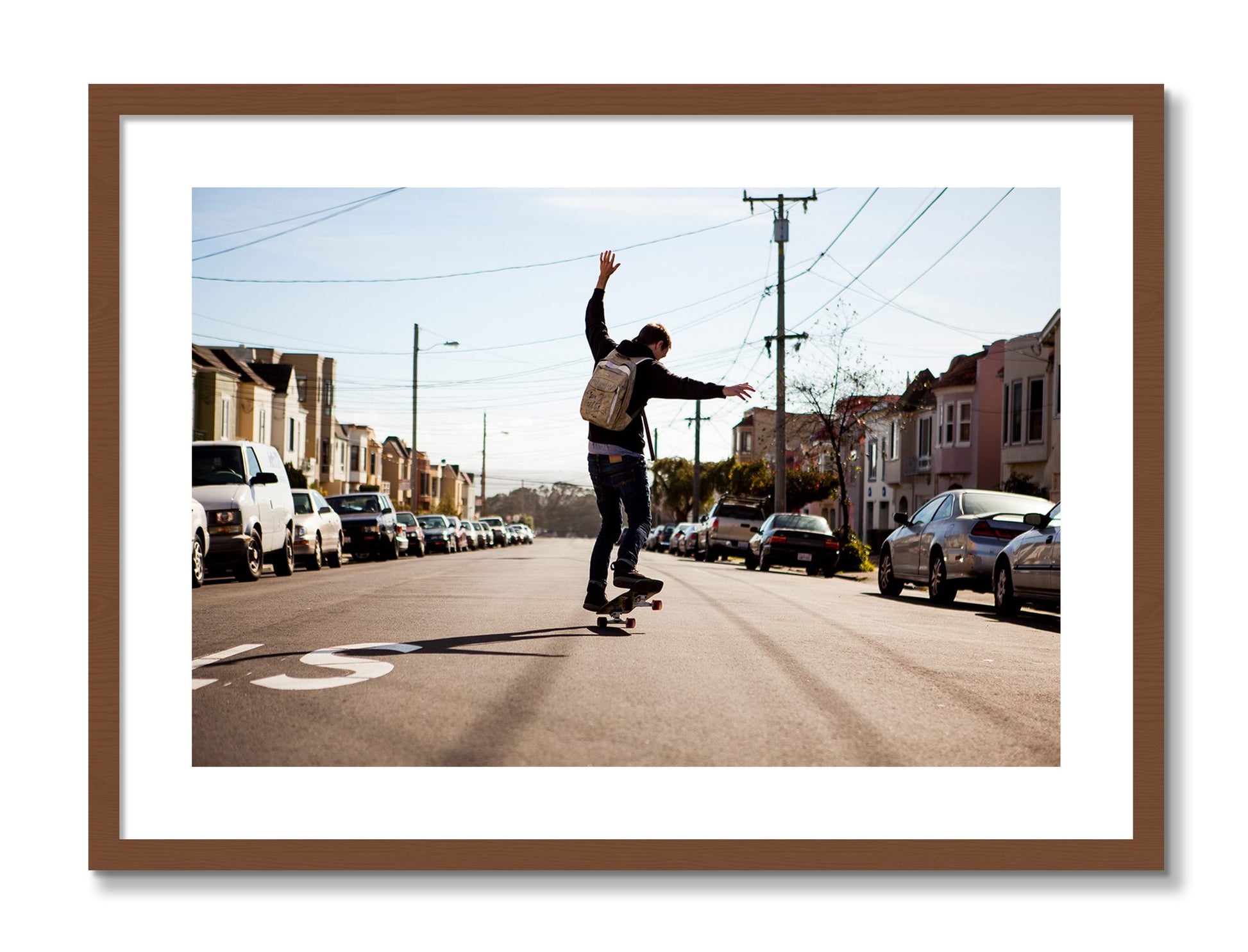 Framed photograph of Noriega by Dylan Ozanich, Walnut frame, Borders