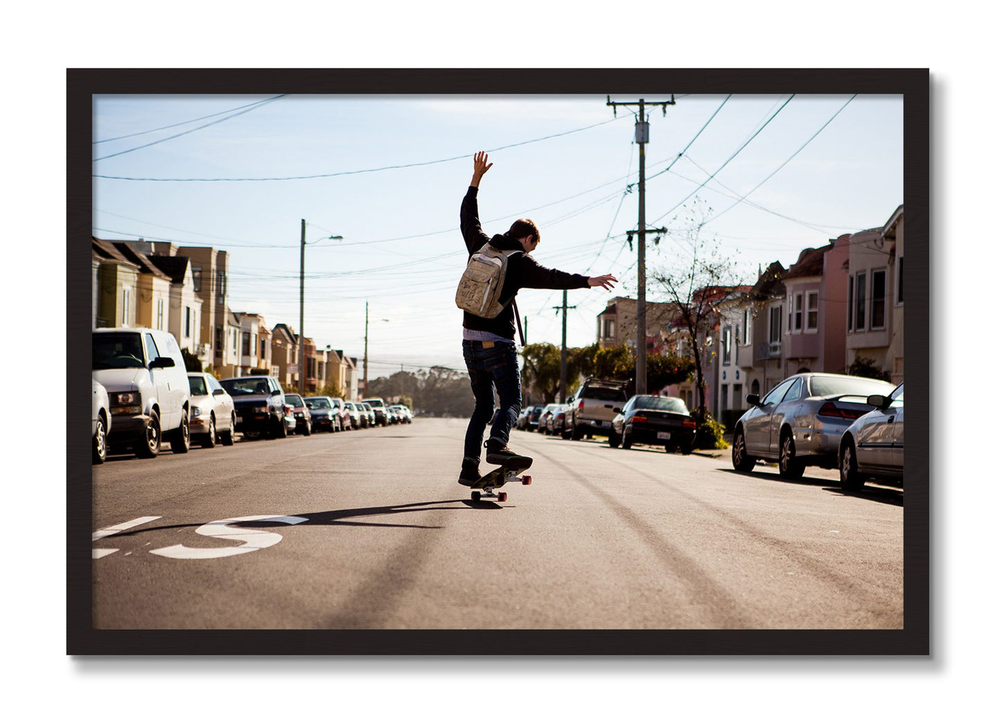 Framed photograph of Noriega by Dylan Ozanich, Black Walnut frame, Full Bleed