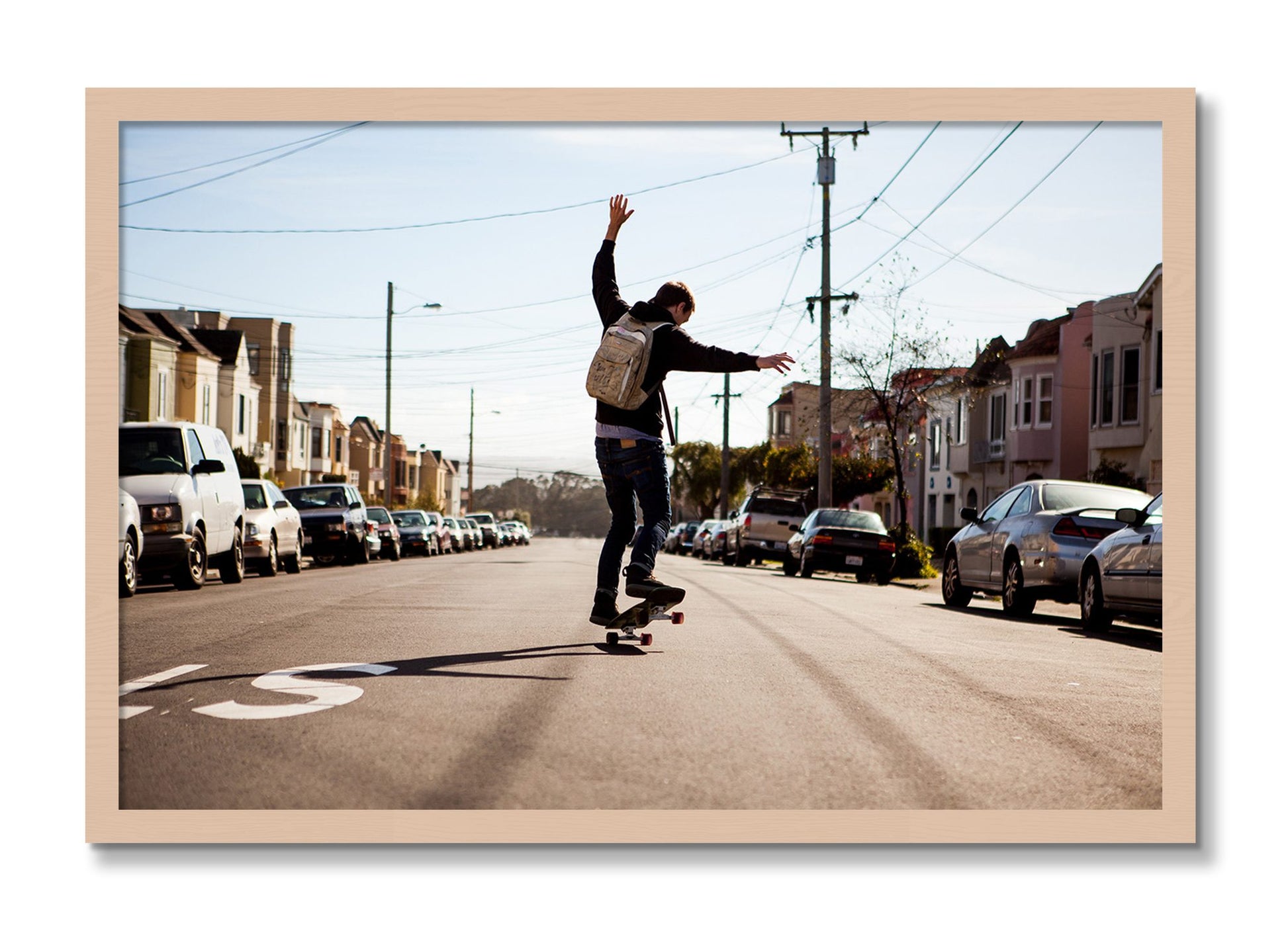 Framed photograph of Noriega by Dylan Ozanich, Maple frame, Full Bleed