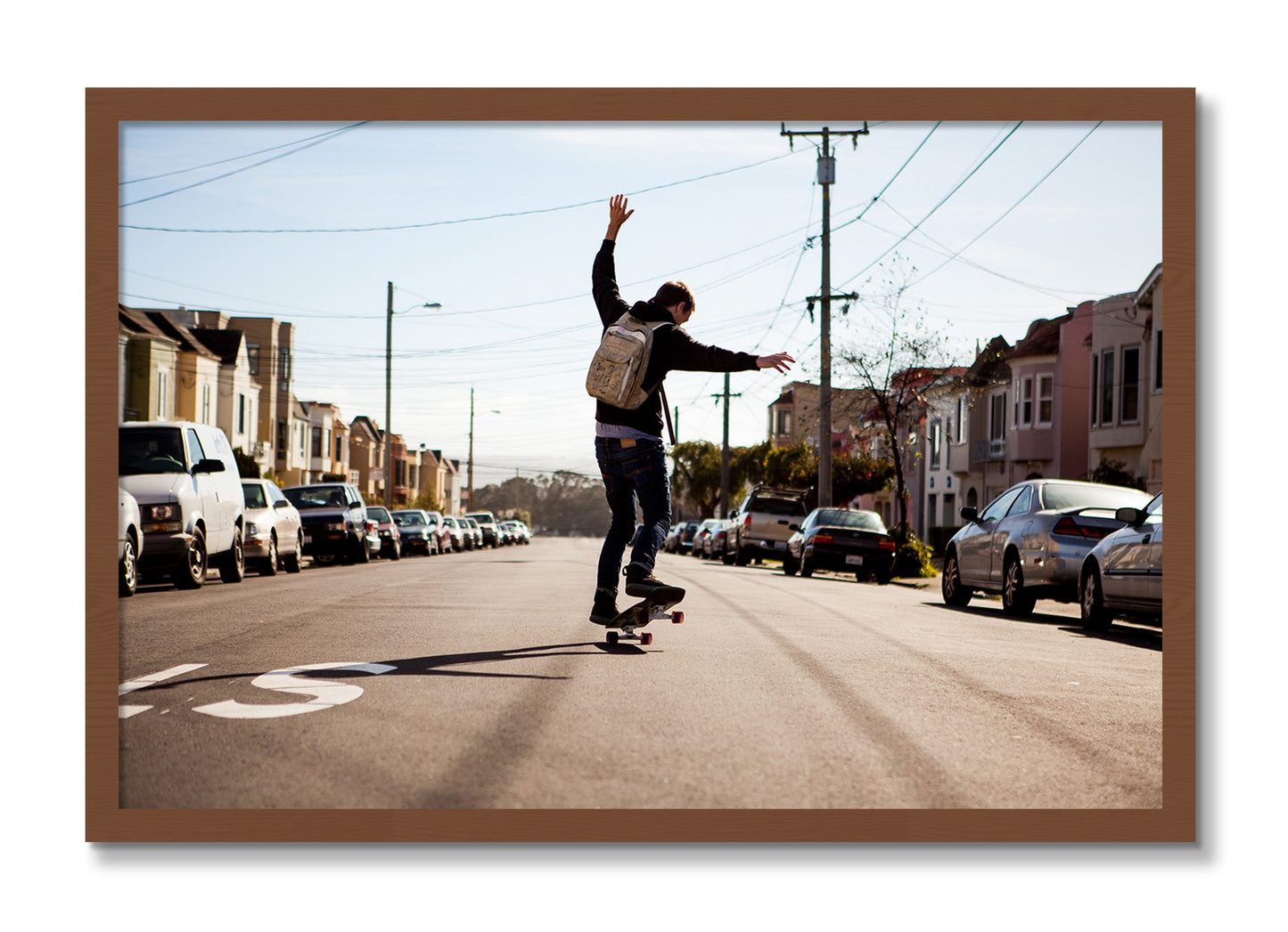 Framed photograph of Noriega by Dylan Ozanich, Walnut frame, Full Bleed