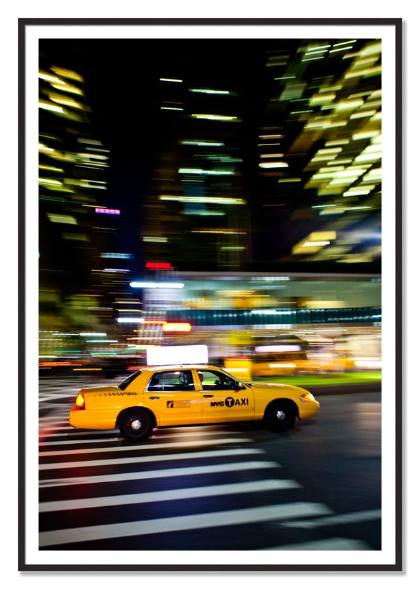 NYCTaxi by Dylan Ozanich, 48×72 print with a White Border in a Black Walnut frame