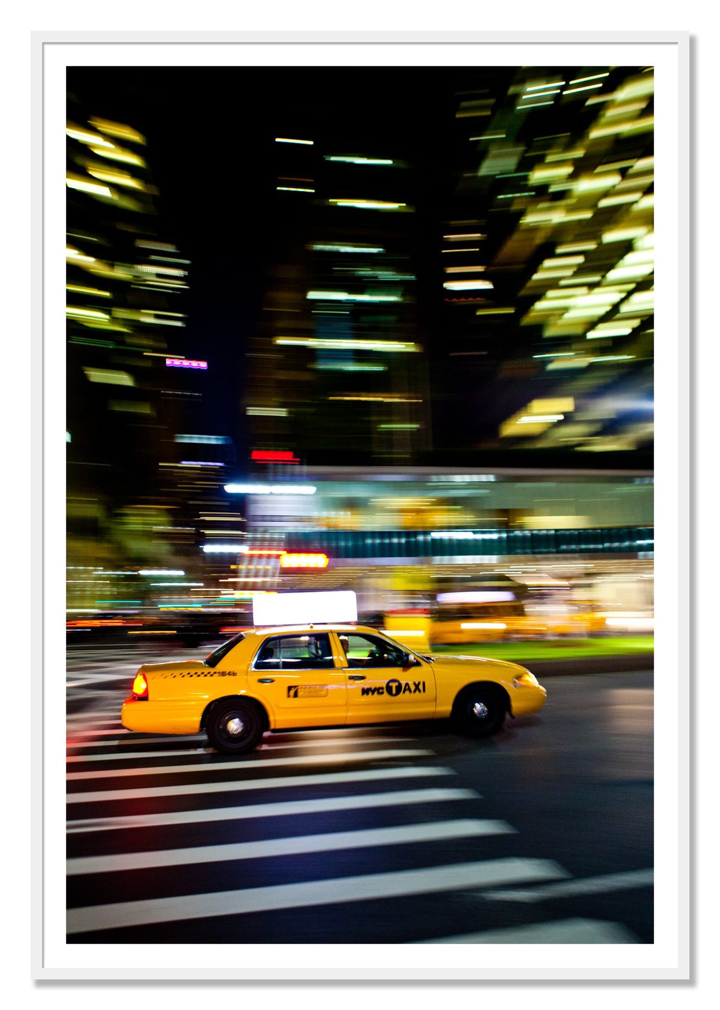 NYCTaxi by Dylan Ozanich, 48×72 print with a White Border in a White frame