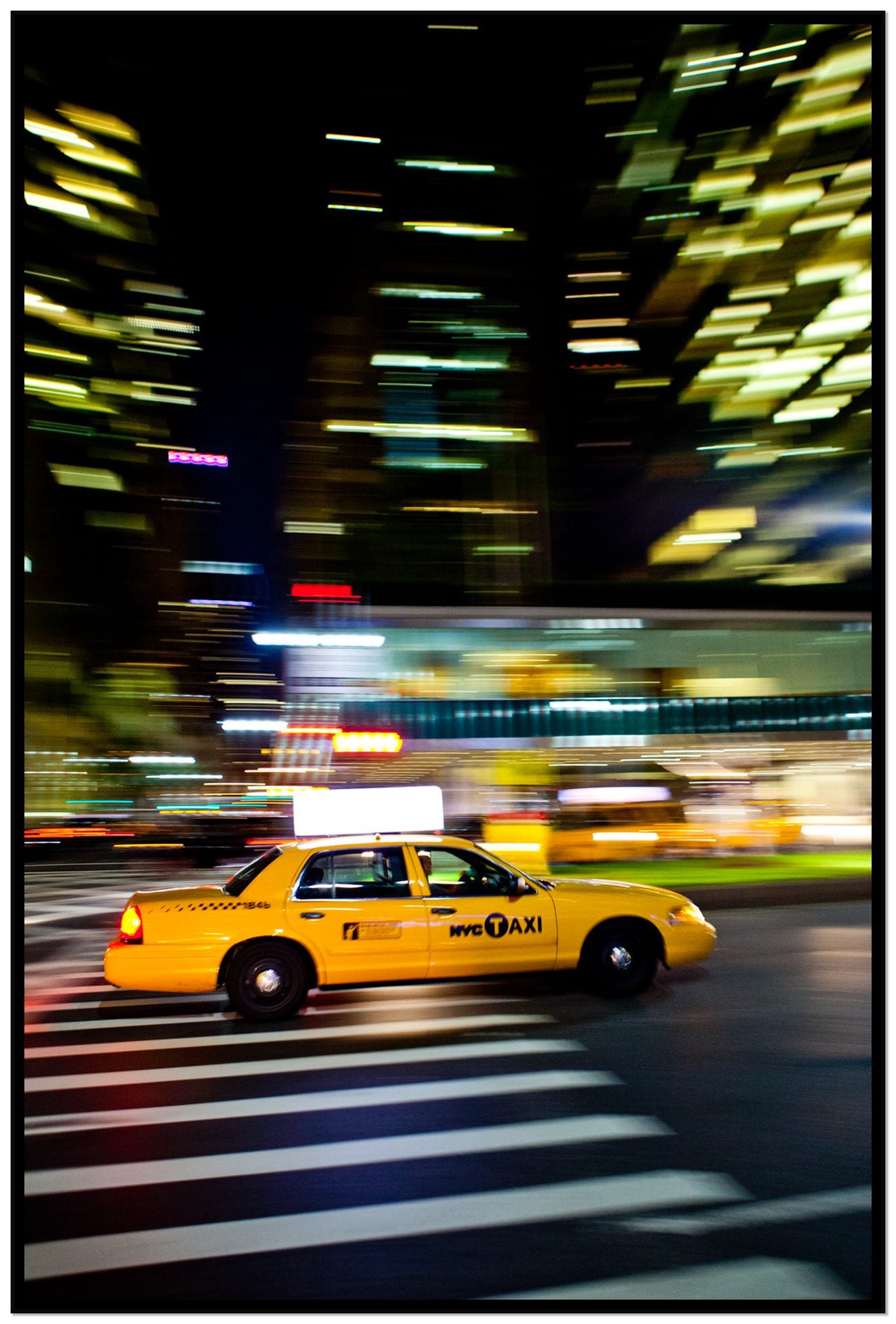 NYCTaxi by Dylan Ozanich, 48×72 Full Bleed Print in a Black frame