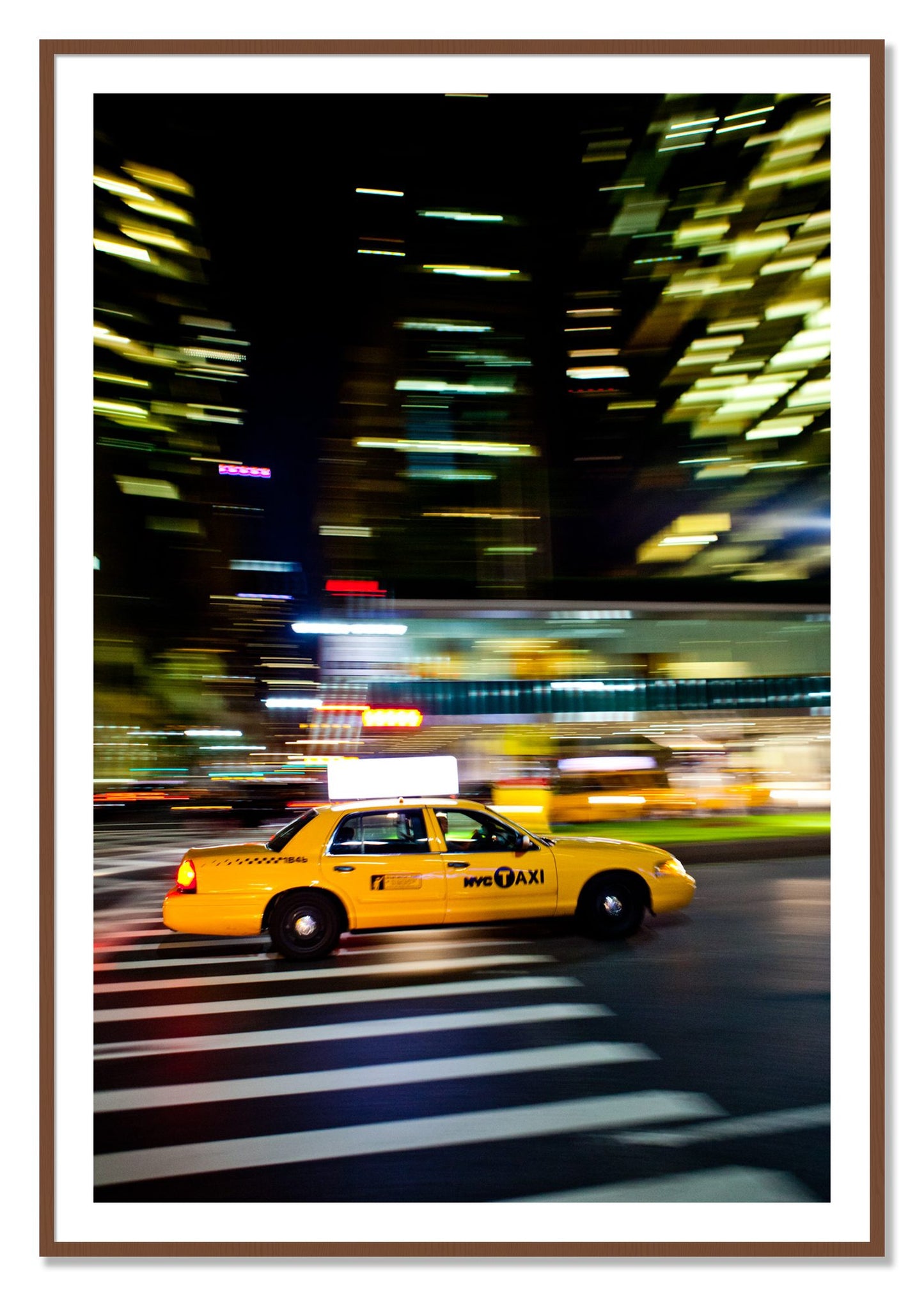 Framed photograph of NYCTaxi by Dylan Ozanich, Walnut frame, Borders