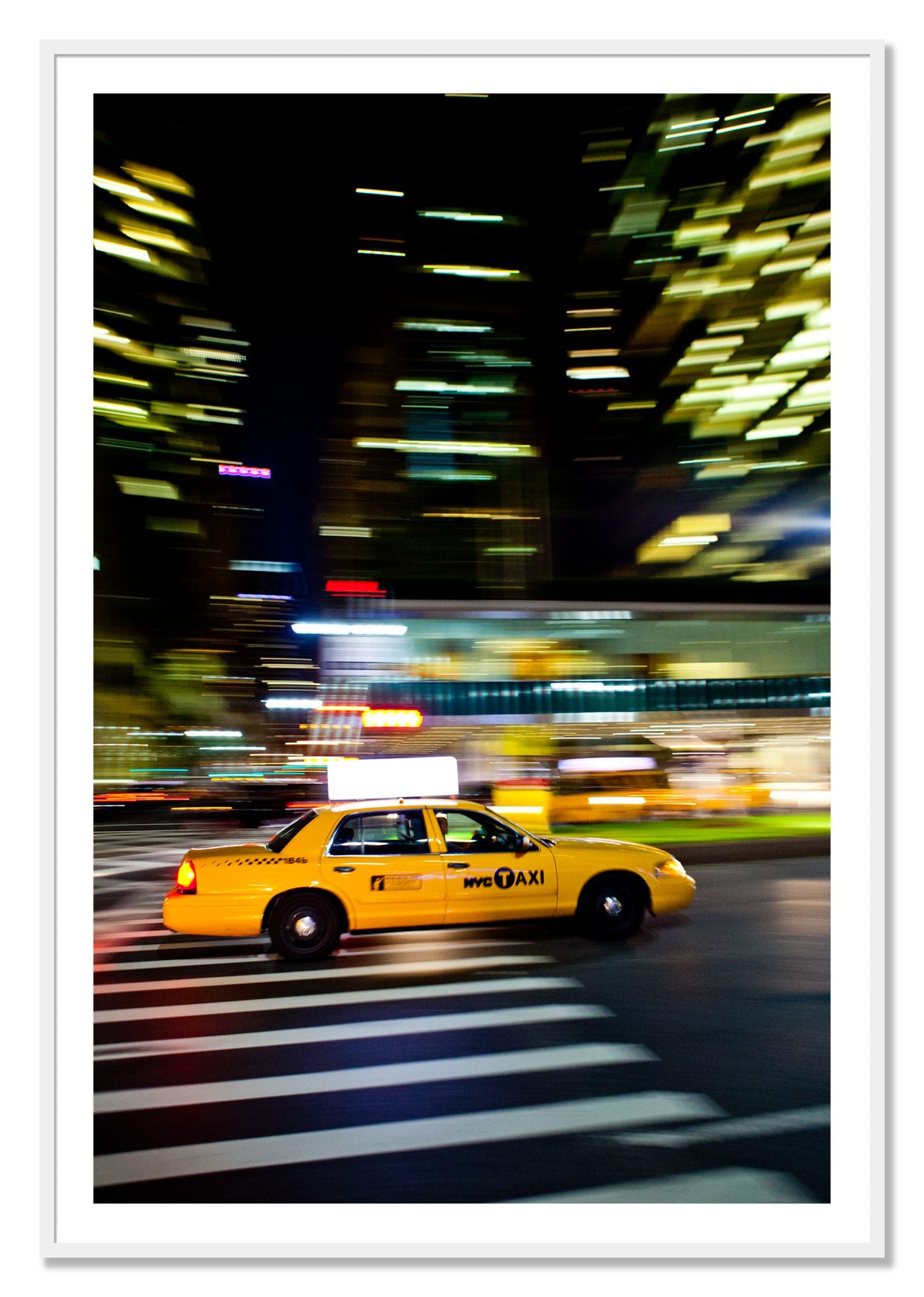 Framed photograph of NYCTaxi by Dylan Ozanich, White frame, Borders
