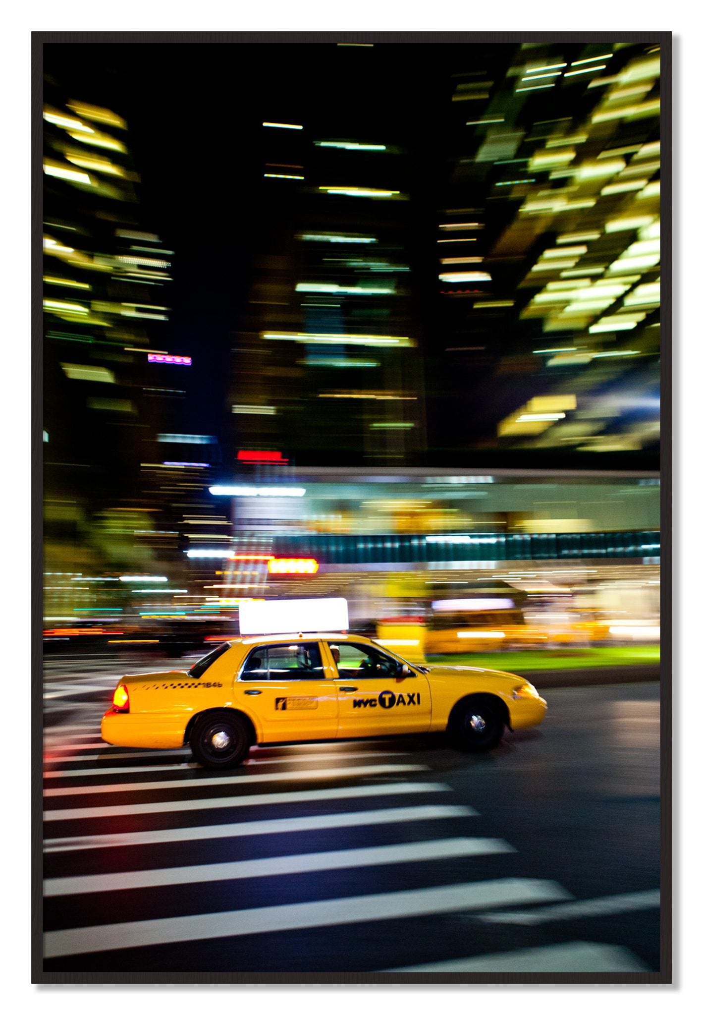 Framed photograph of NYCTaxi by Dylan Ozanich, Black Walnut frame, Full Bleed