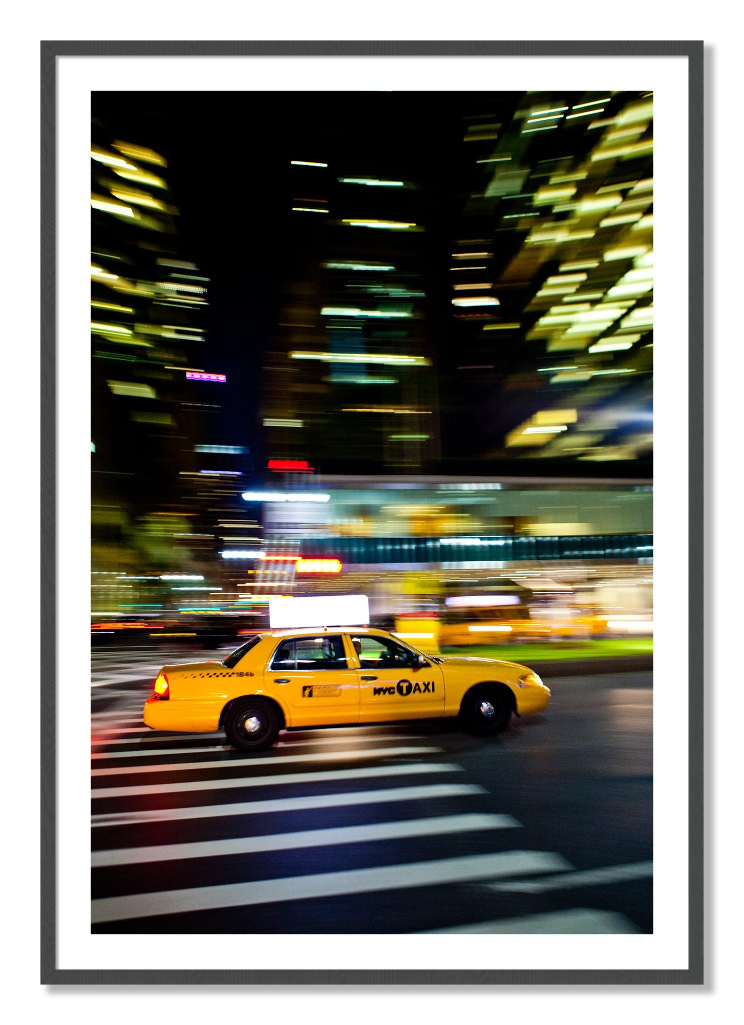 Framed photograph of NYCTaxi by Dylan Ozanich, Grey frame, Borders