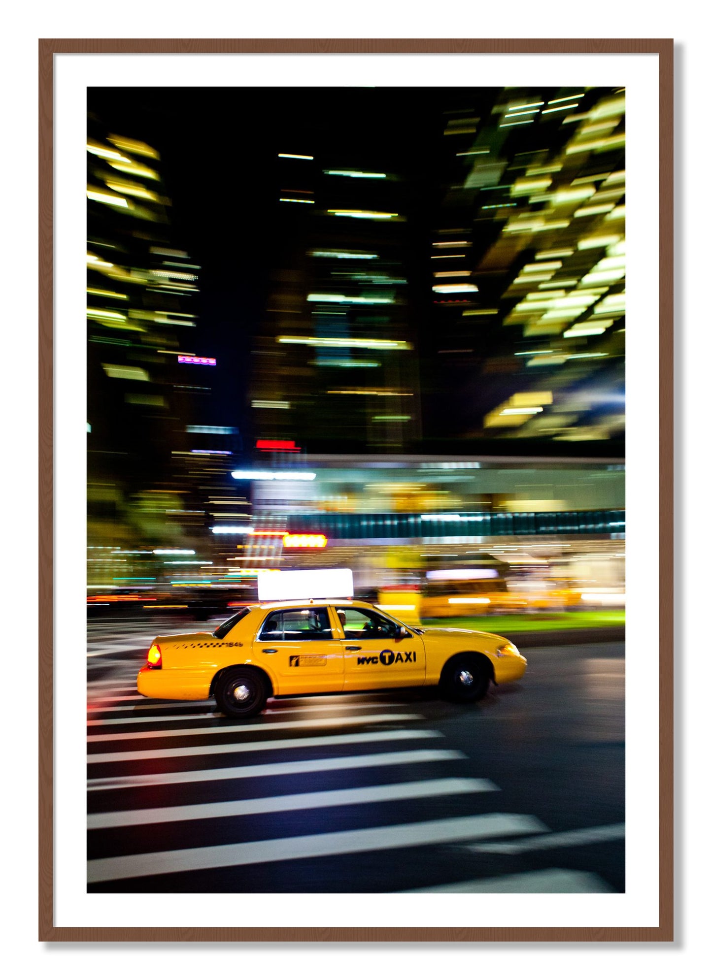 Framed photograph of NYCTaxi by Dylan Ozanich, Walnut frame, Borders
