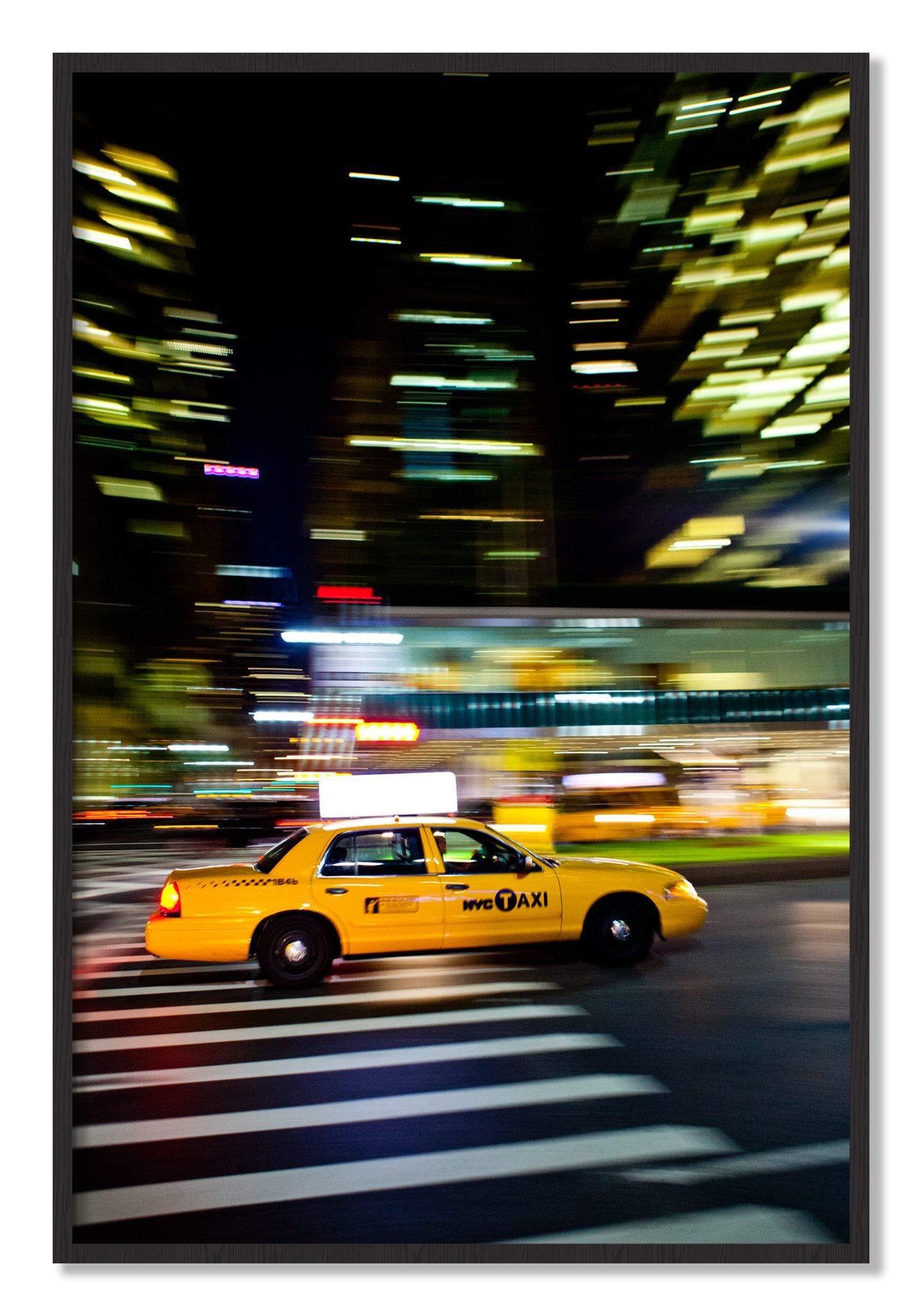 Framed photograph of NYCTaxi by Dylan Ozanich, Black Walnut frame, Full Bleed