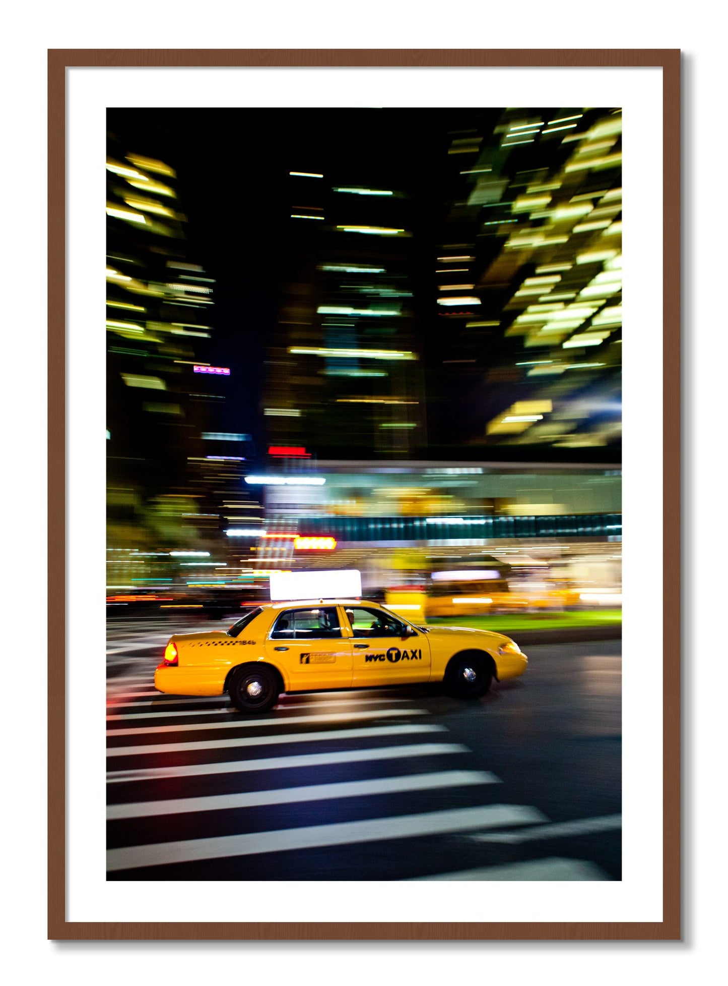 Framed photograph of NYCTaxi by Dylan Ozanich, Walnut frame, Borders