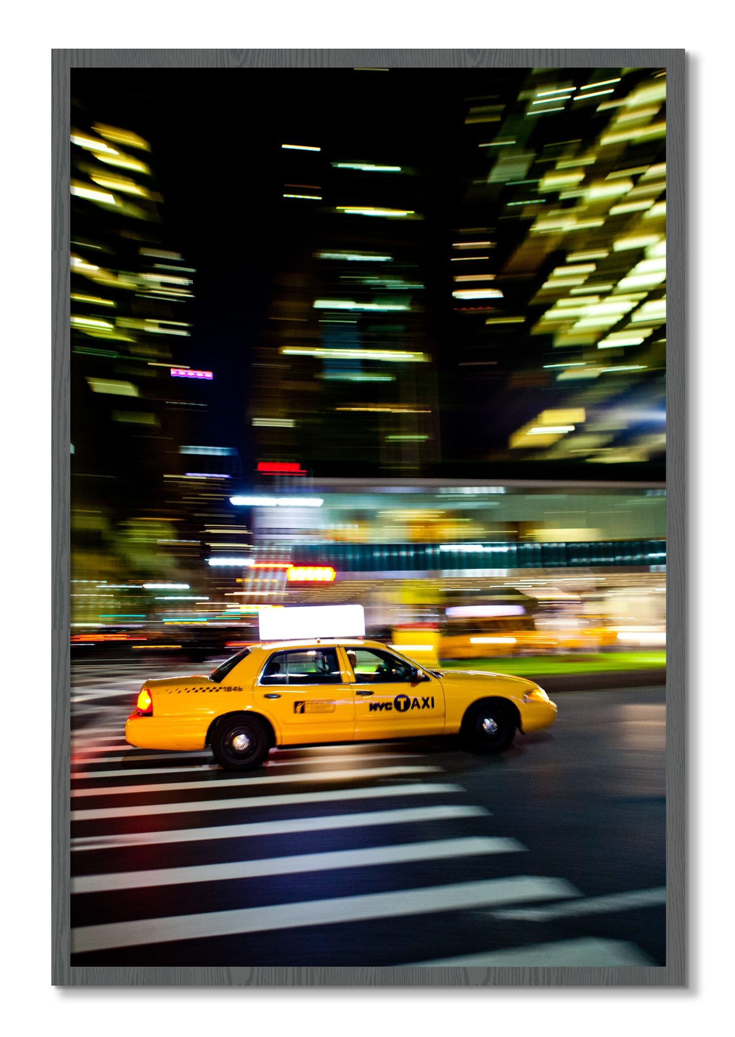 Framed photograph of NYCTaxi by Dylan Ozanich, Grey frame, Full Bleed