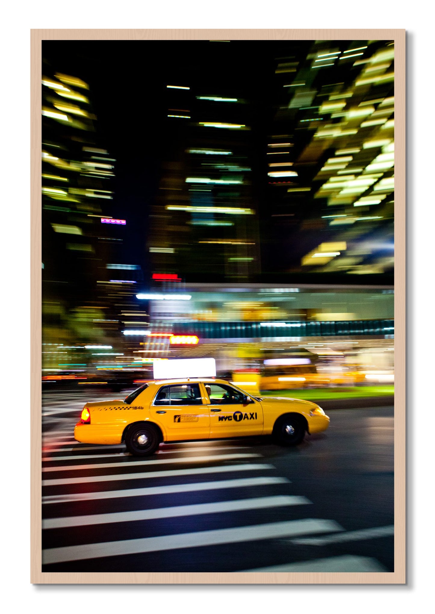 Framed photograph of NYCTaxi by Dylan Ozanich, Maple frame, Full Bleed