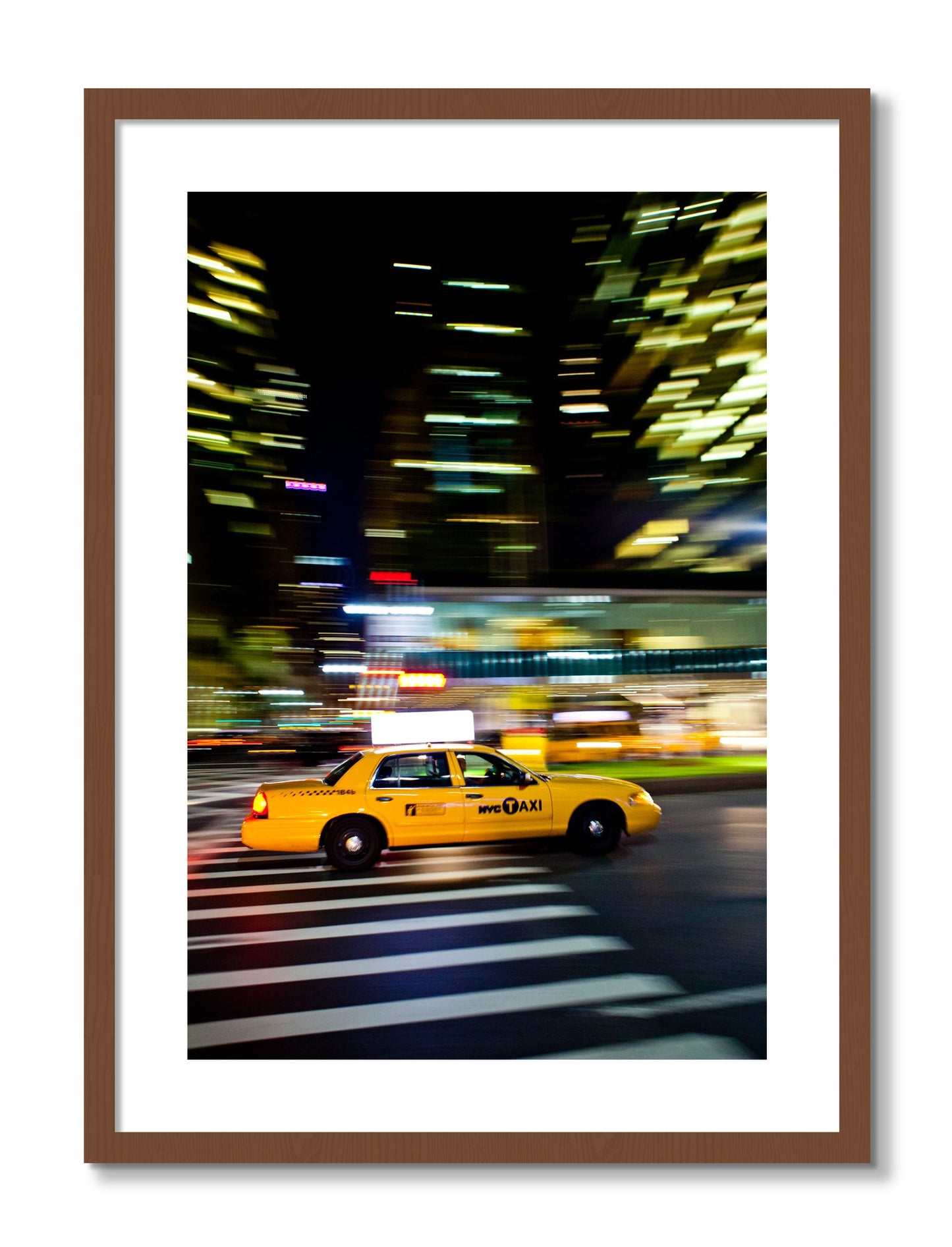 Framed photograph of NYCTaxi by Dylan Ozanich, Walnut frame, Borders