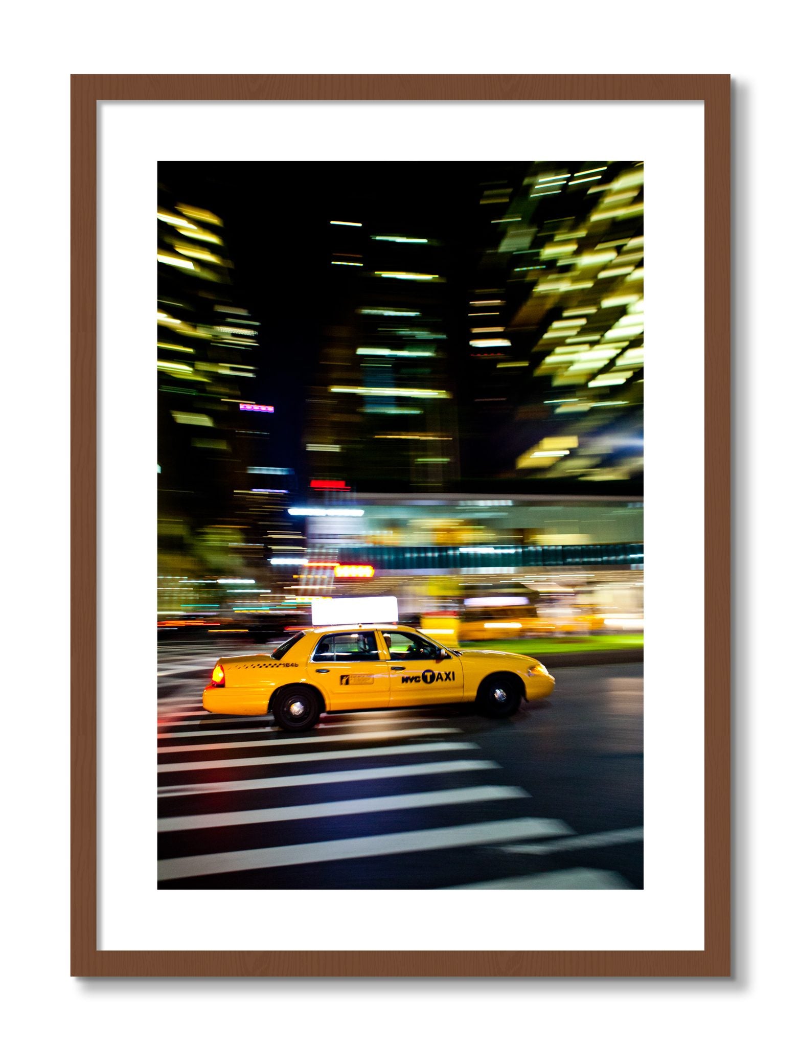 Framed photograph of NYCTaxi by Dylan Ozanich, Walnut frame, Borders