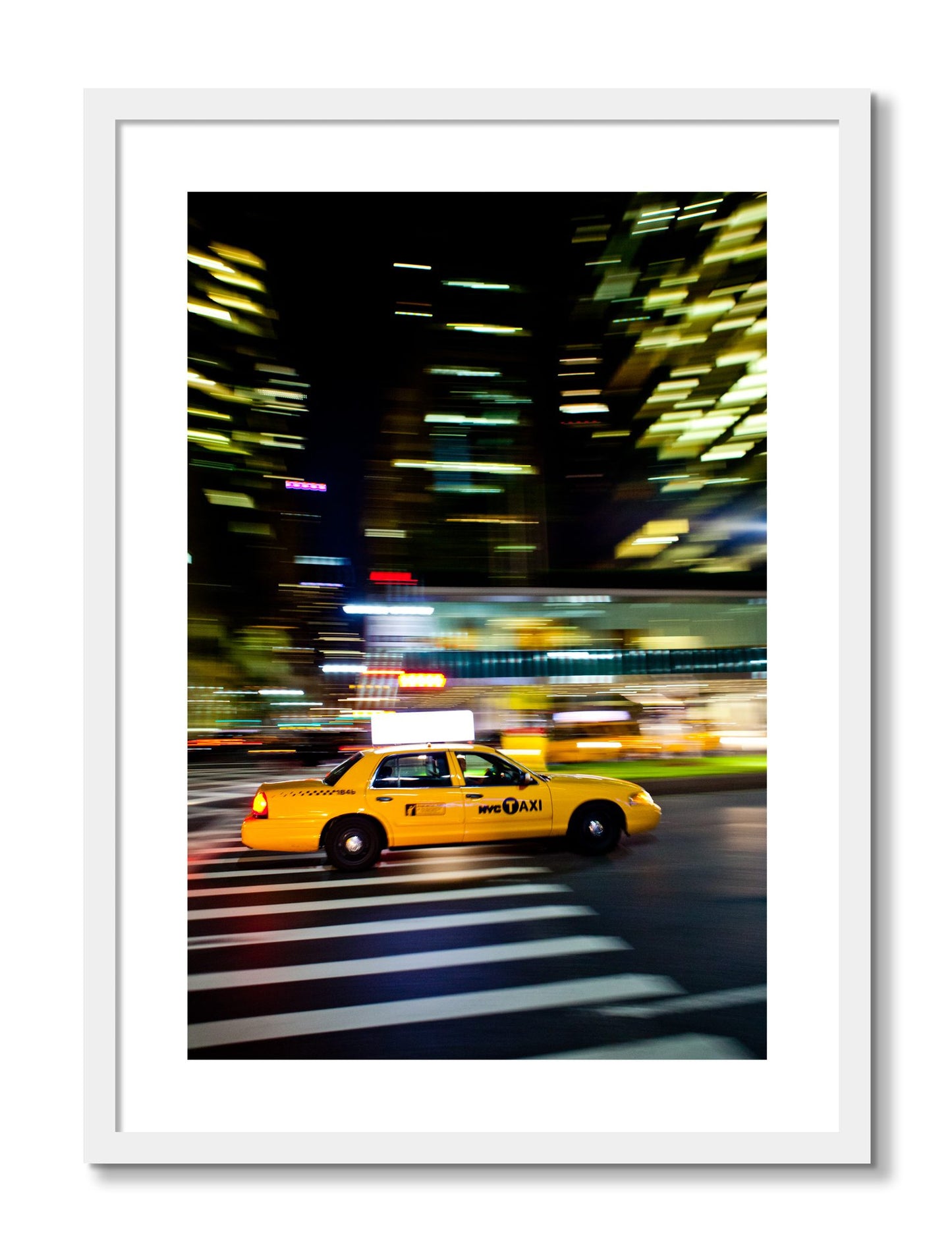 Framed photograph of NYCTaxi by Dylan Ozanich, White frame, Borders