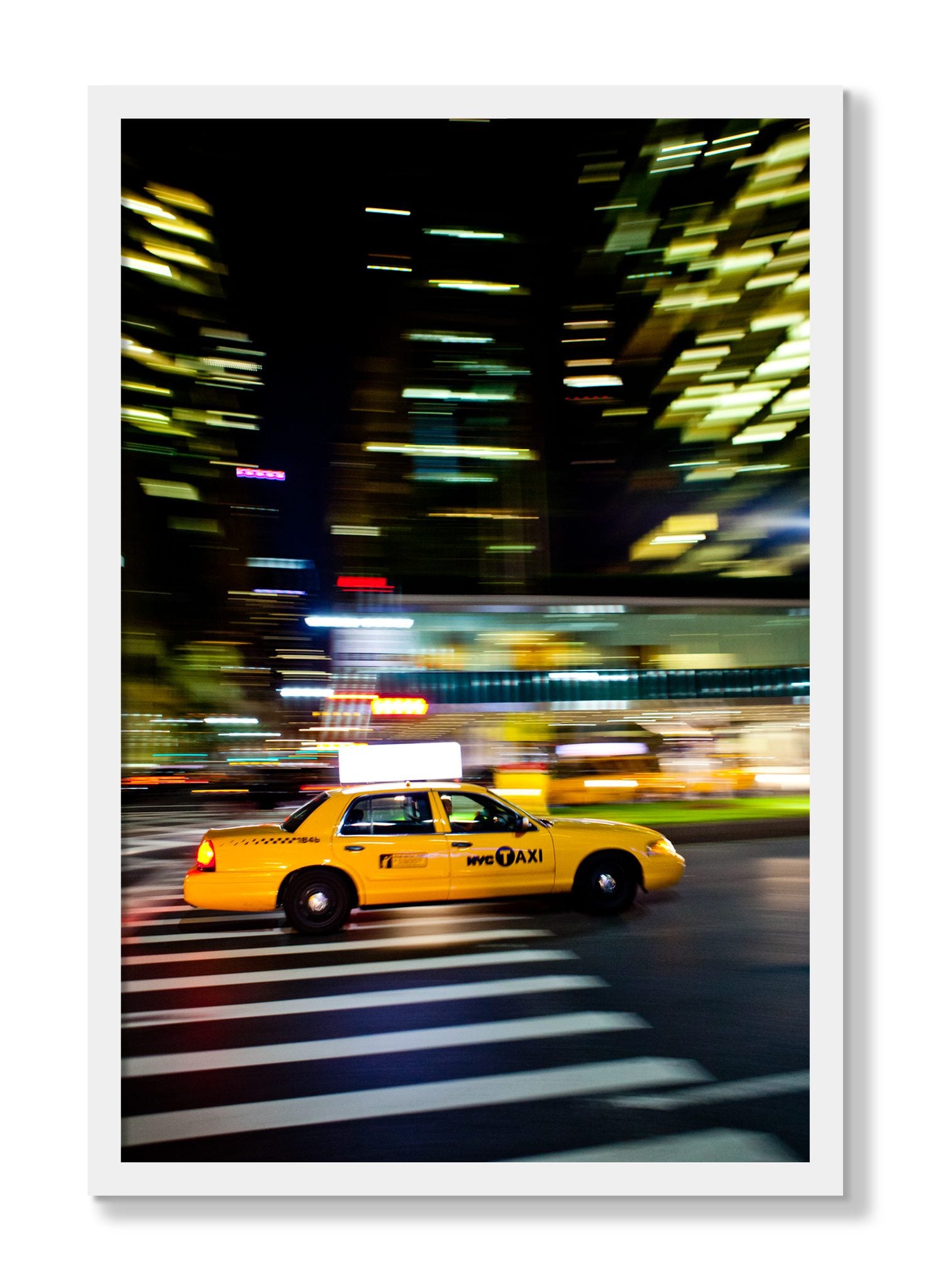 Framed photograph of NYCTaxi by Dylan Ozanich, White frame, Full Bleed